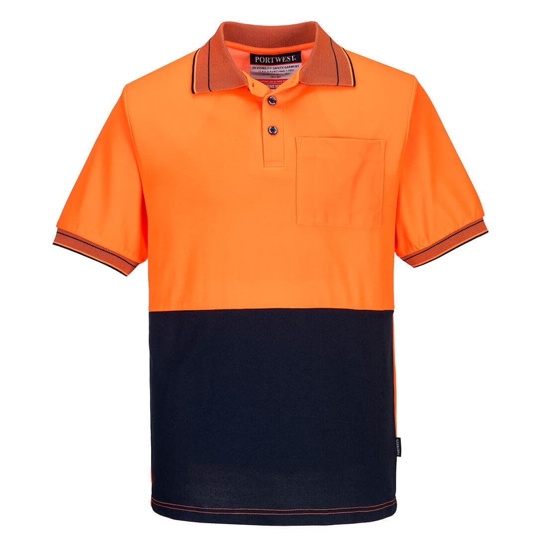 Portwest Hi-Vis Cotton Comfort Contrast Class D Polo Shirt S/S (Orange/Navy)