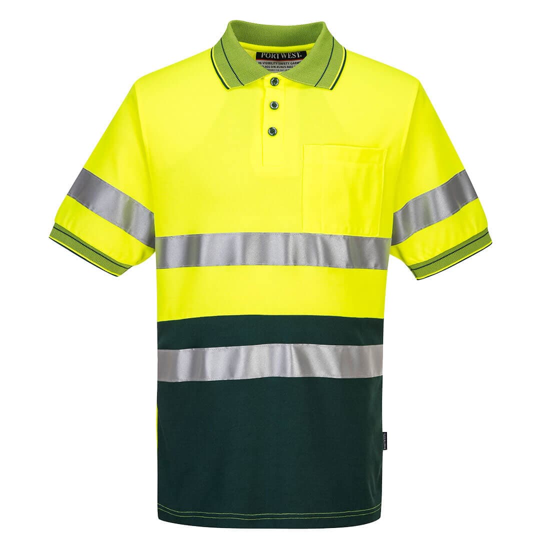 Portwest Hi-Vis Cotton Comfort Contrast Polo Shirt S/S  (Yellow/Green)