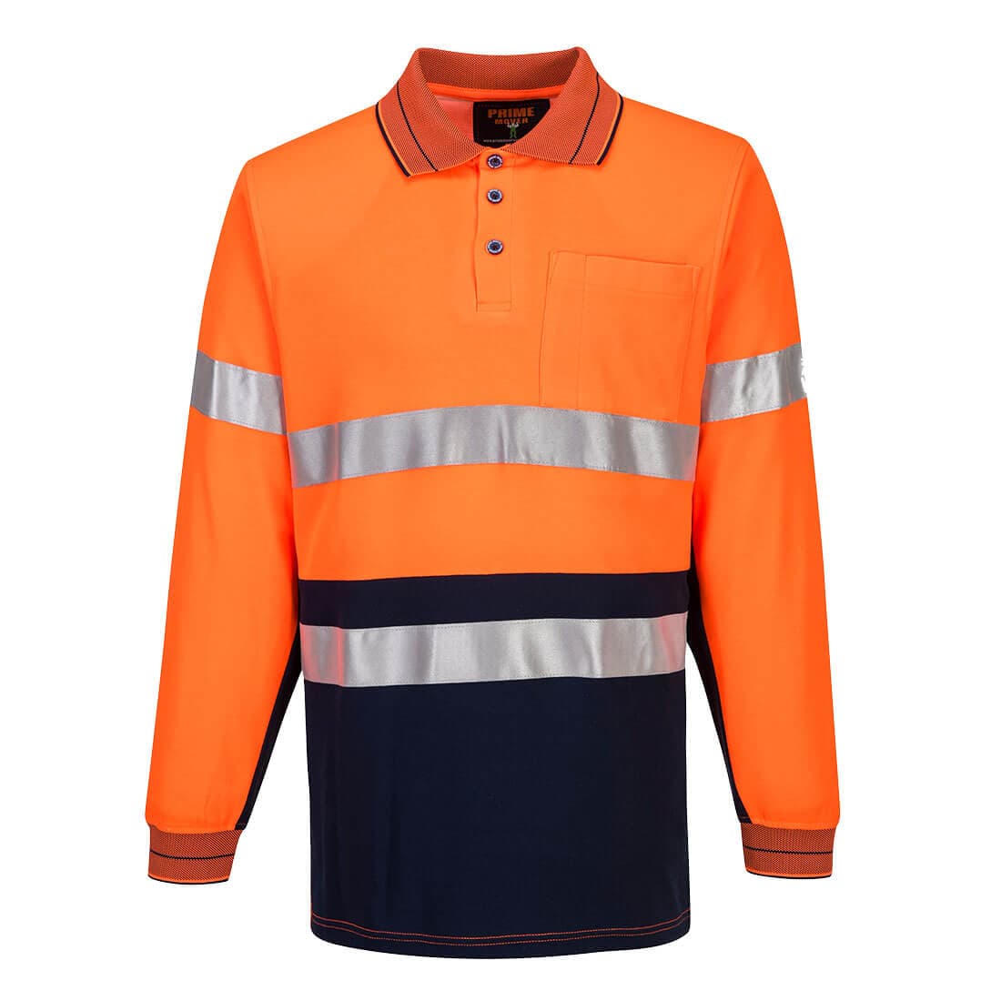 Portwest Cotton Comfort Polo Shirt with Tape L/S (Orange/Navy)