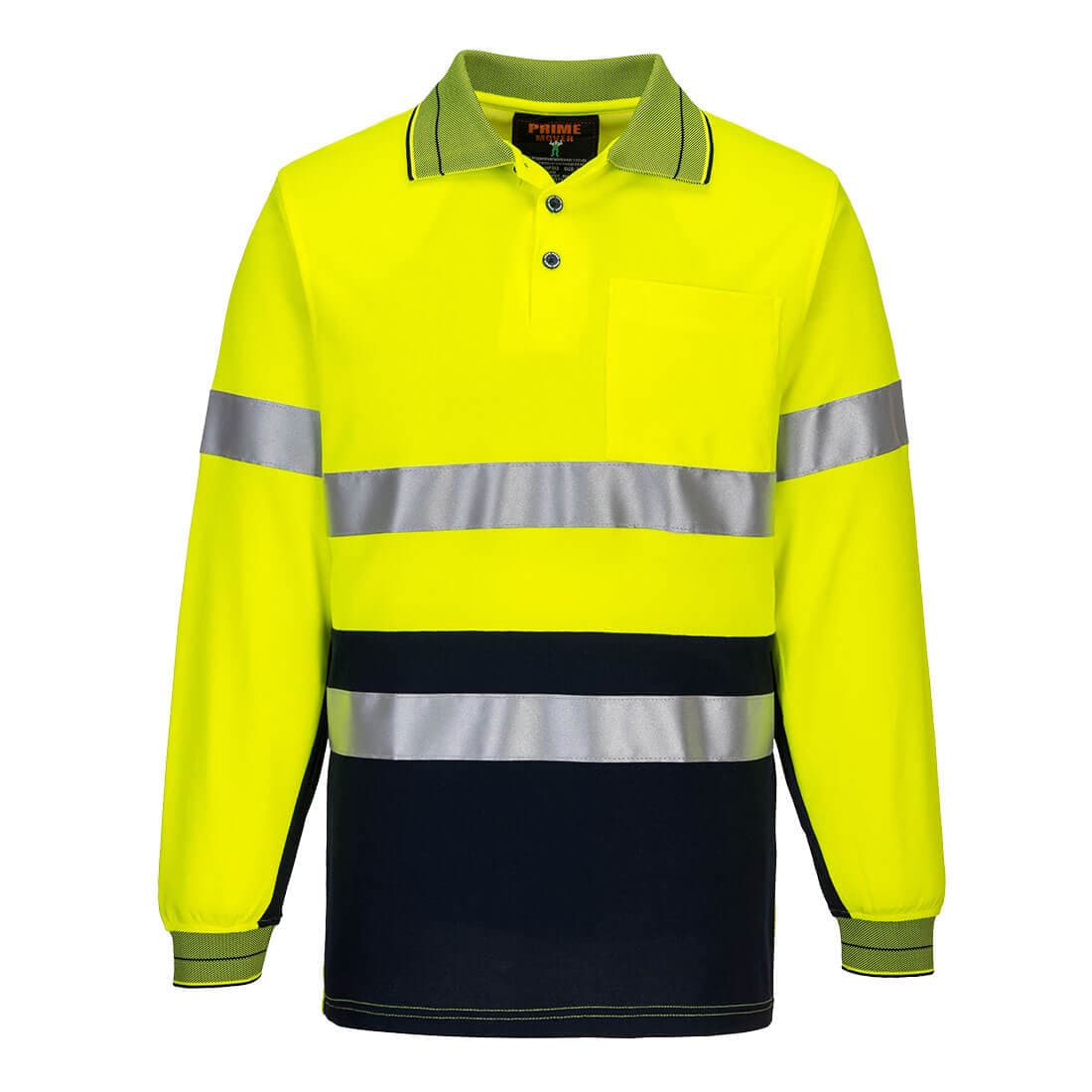 Portwest Cotton Comfort Polo Shirt with Tape L/S (Yellow/Navy)