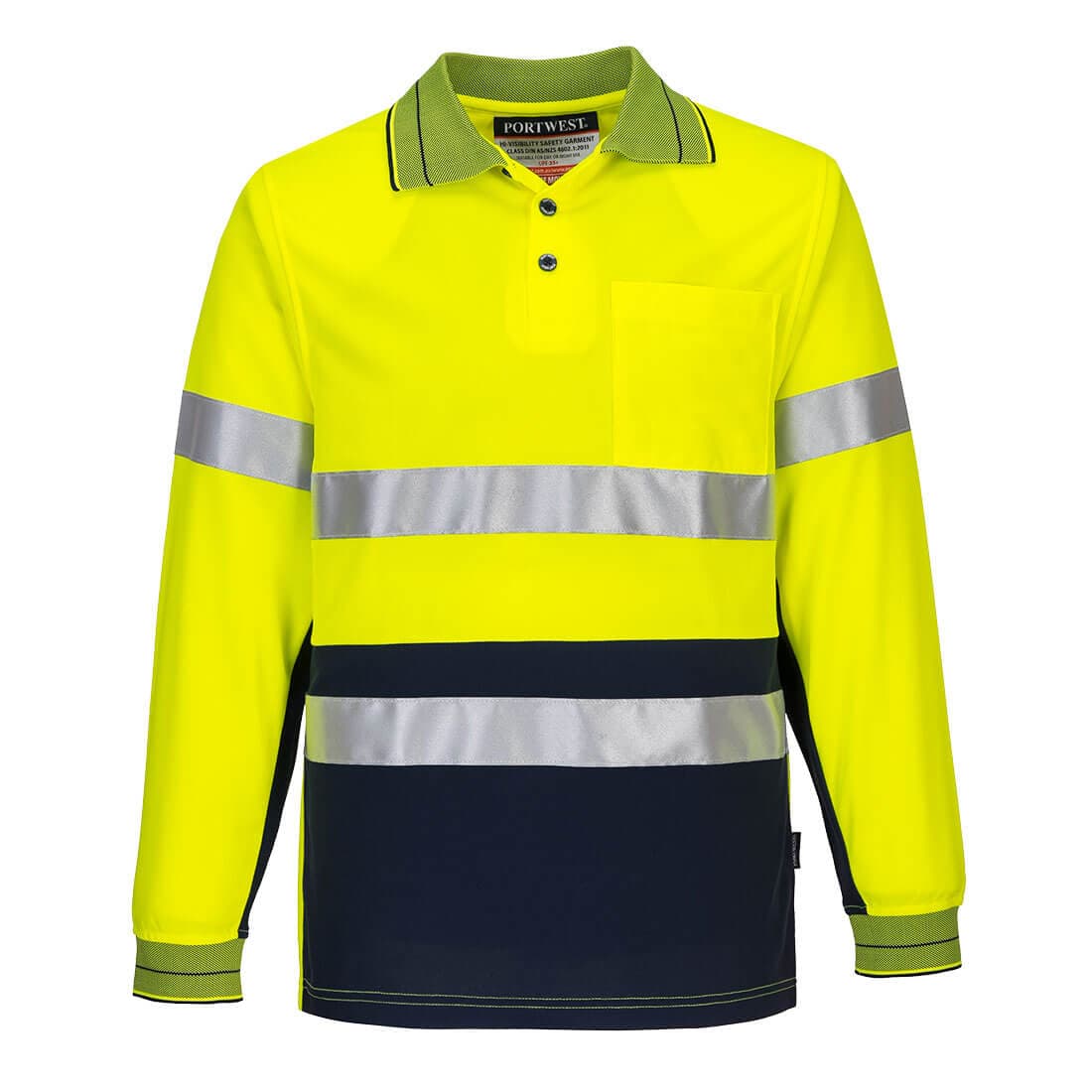 Portwest Hi-Vis Contrast Polo Shirt L/S  (Yellow/Navy)