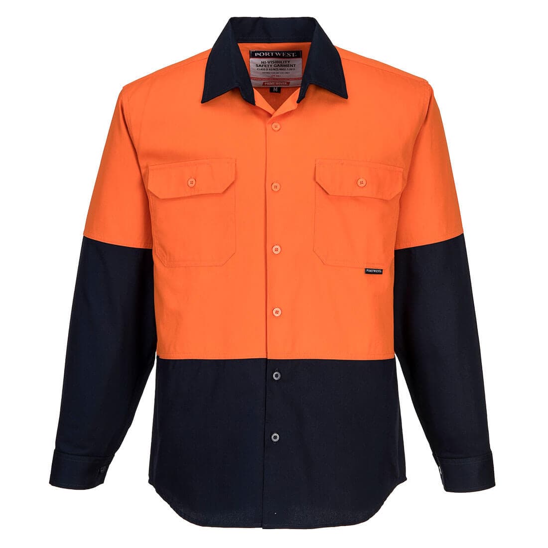 Portwest Canberra Hi-Vis Contrast Class D Shirt L/S  (Orange/Navy)