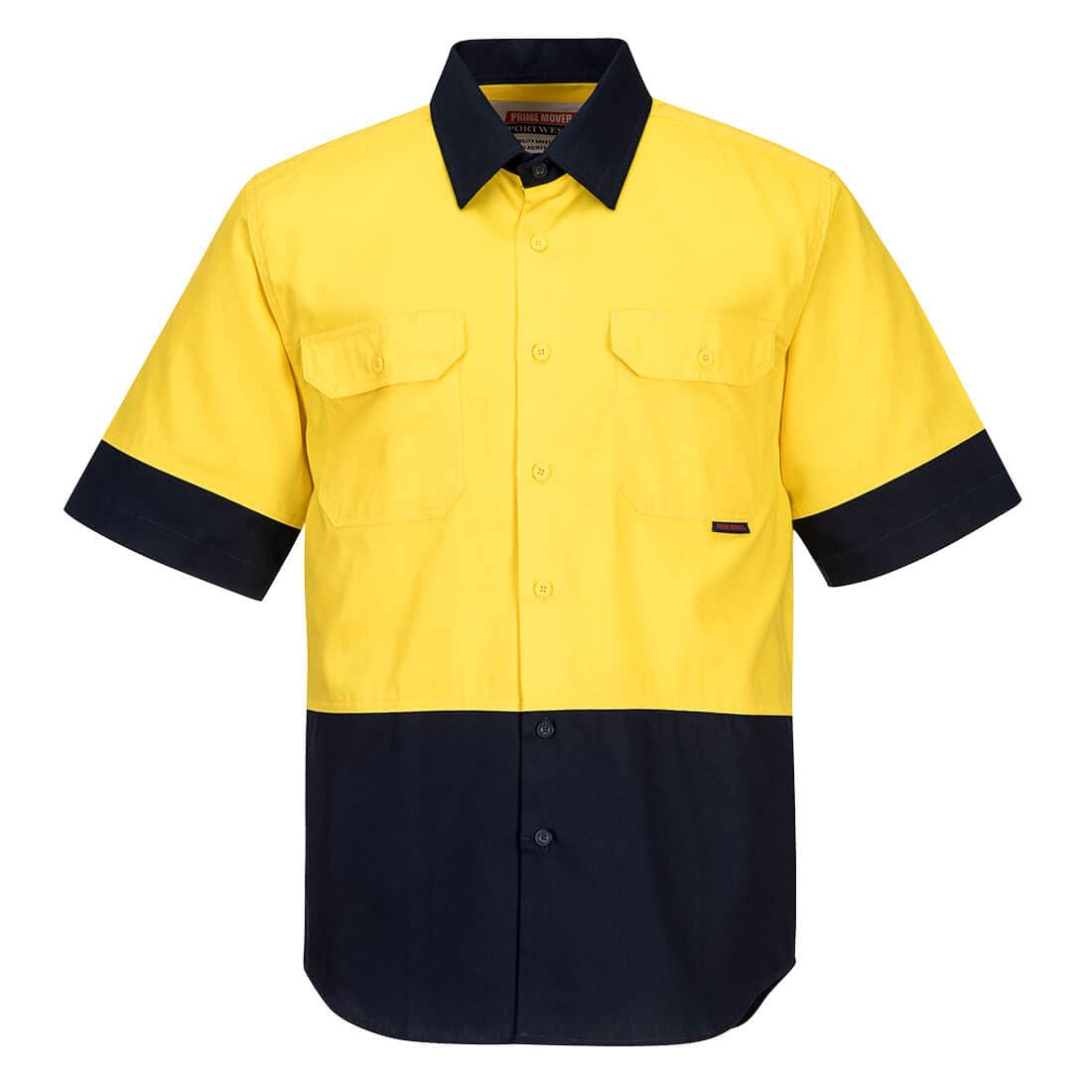 Portwest Hi-Vis Two Tone Regular Weight Short Sleeve Shirt (Yellow/Navy)