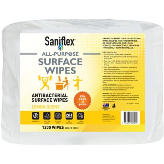 Saniflex All Purpose Antibacterial Surface Wipes - Bag of 1200