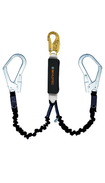Skylotec BFD Y Flex Double Leg Elasticated Lanyard 28mm Webbing - 23mm 16kN Gate Double Action Snap Hook & 2x 60mm Gate Steel Scaffold Hooks_1