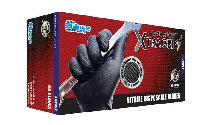 TGC Rocket Xtra Grip Disposable Gloves (Box of 50) Black