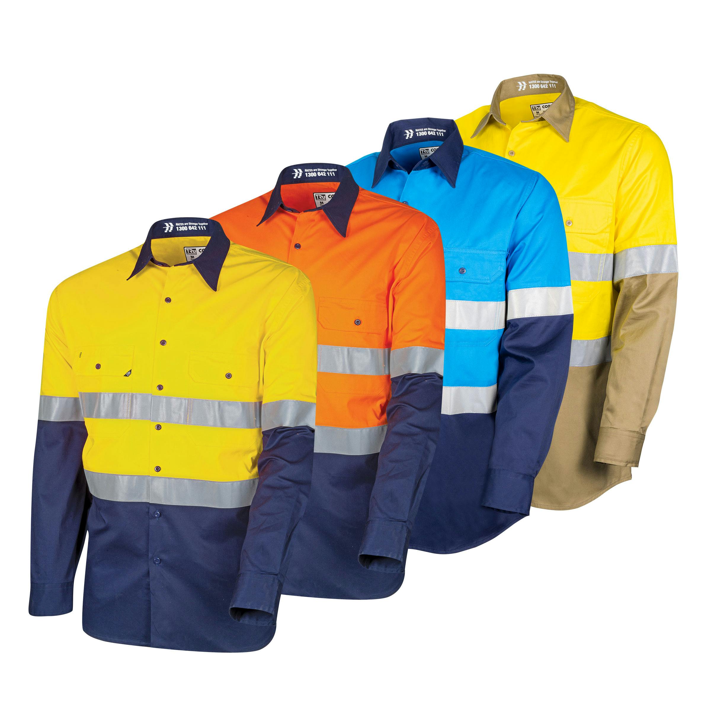 TRu Workwear Core Series Shirt 145gsm L/S 2 Tone Cotton Drill with Horizontal Cooling Vents and Tru HI Vis Ref. Tape in 2 Hoop Pattern  