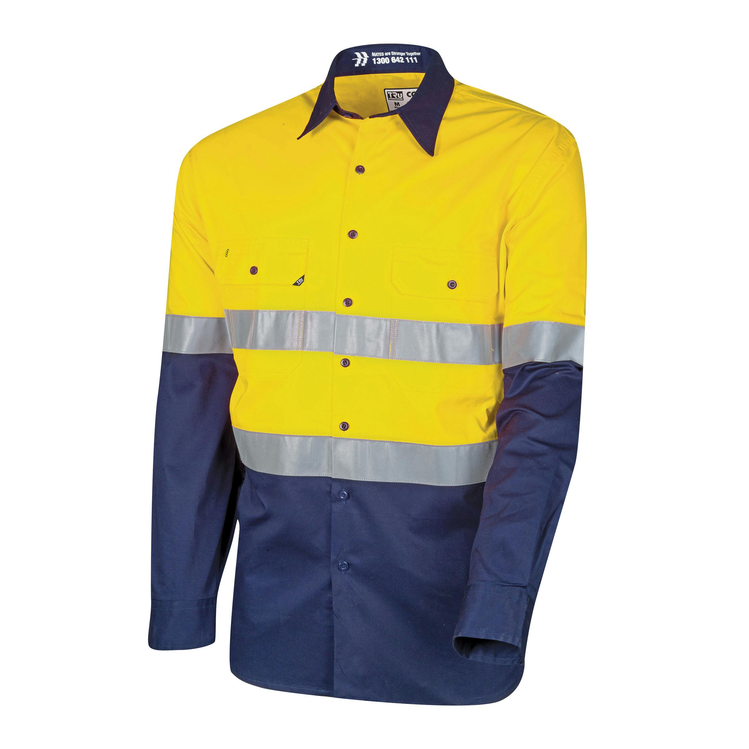 TRu Workwear Core Series Shirt 145gsm L/S 2 Tone Cotton Drill with Horizontal Cooling Vents and Tru HI Vis Ref. Tape in 2 Hoop Pattern  _1