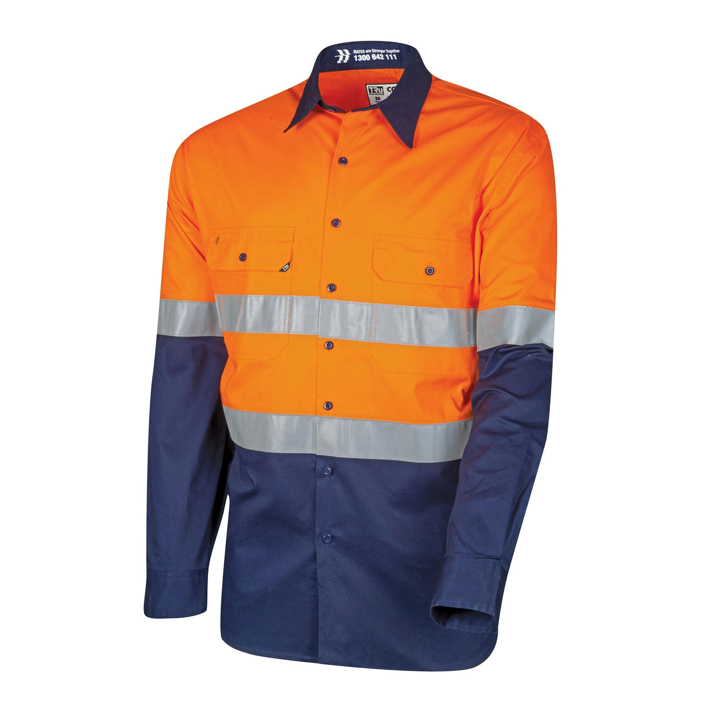 TRu Workwear Core Series Shirt 145gsm L/S 2 Tone Cotton Drill with Horizontal Cooling Vents and Tru HI Vis Ref. Tape in 2 Hoop Pattern  _3