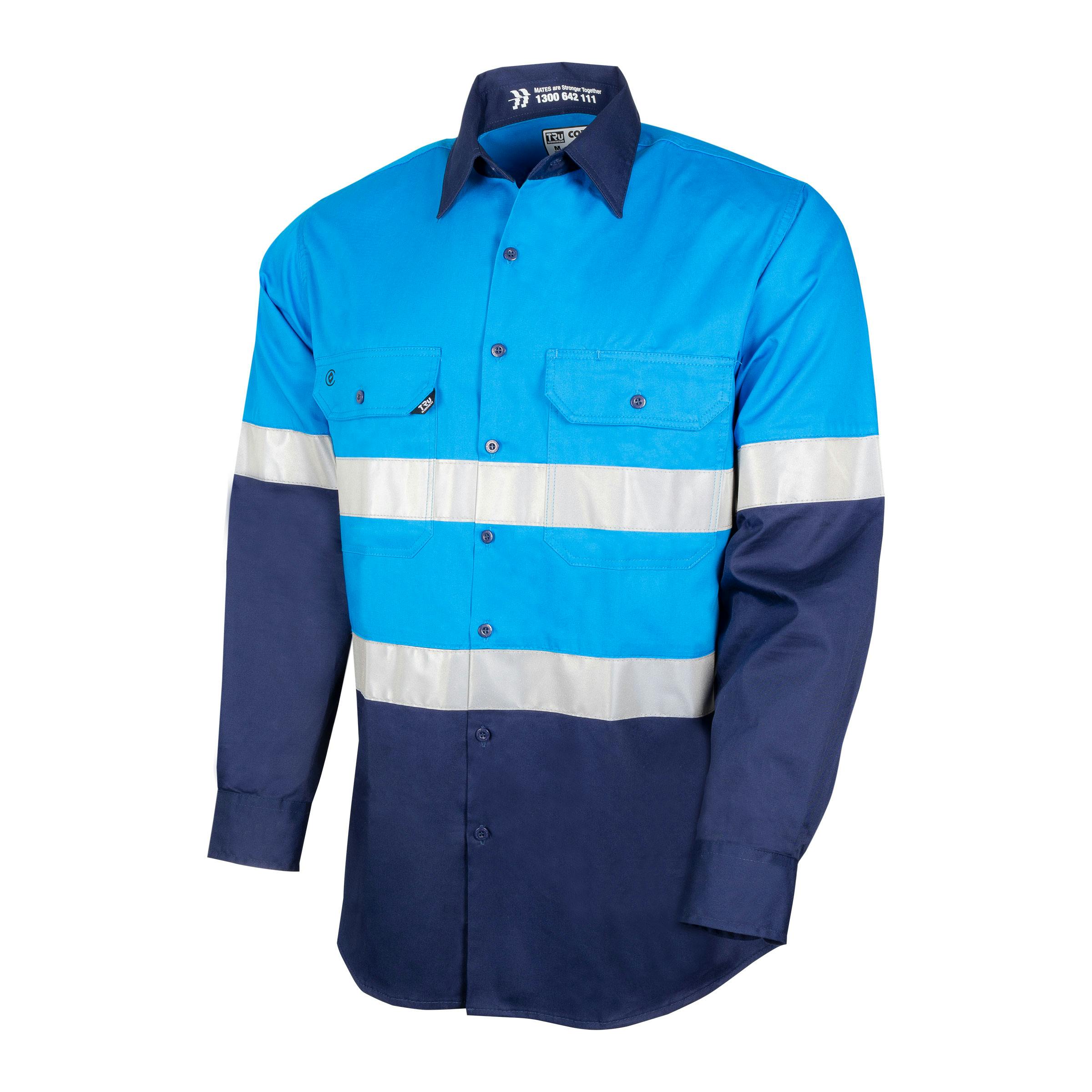 TRu Workwear Core Series Shirt 145gsm L/S 2 Tone Cotton Drill with Horizontal Cooling Vents and Tru HI Vis Ref. Tape in 2 Hoop Pattern  _7