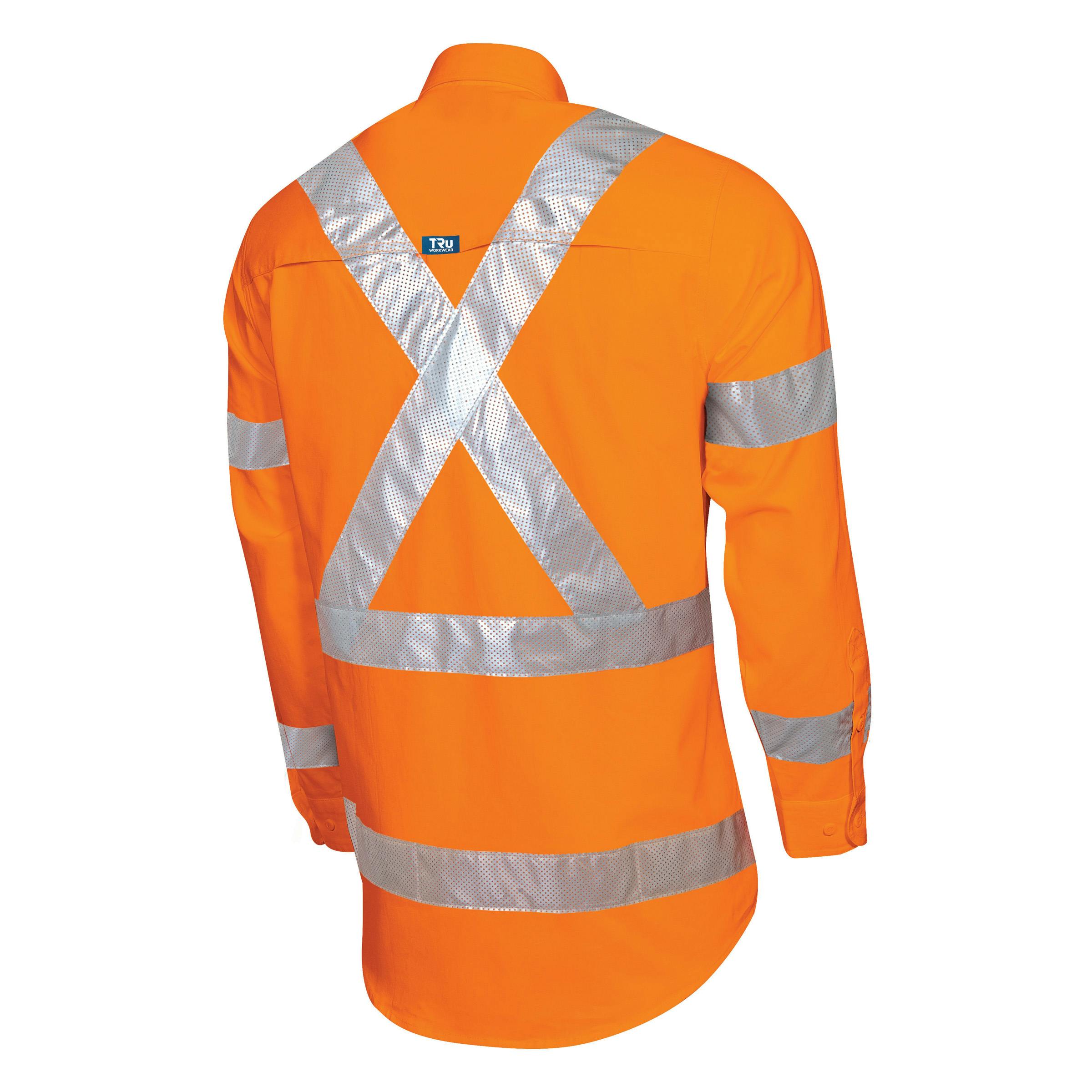 TRu Workwear Shirt 160gsm L/S Cotton Drill With Horizontal Cooling Vents And (NSW) CSR Perforated Bio- Motion 'H' Front, 'X' Back Reflective Tape_1