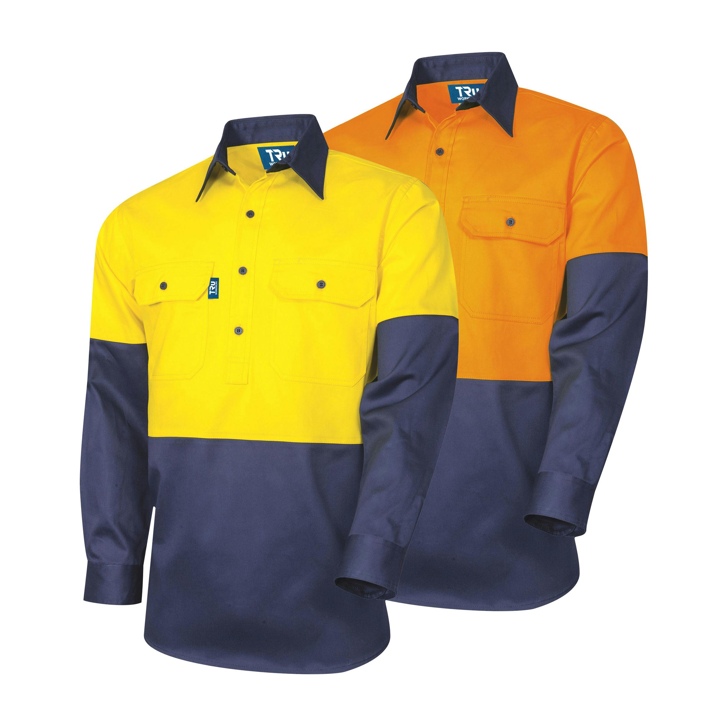 TRu Workwear Shirt 190gsm Closed Front L/S Two Tone Cotton Drill
