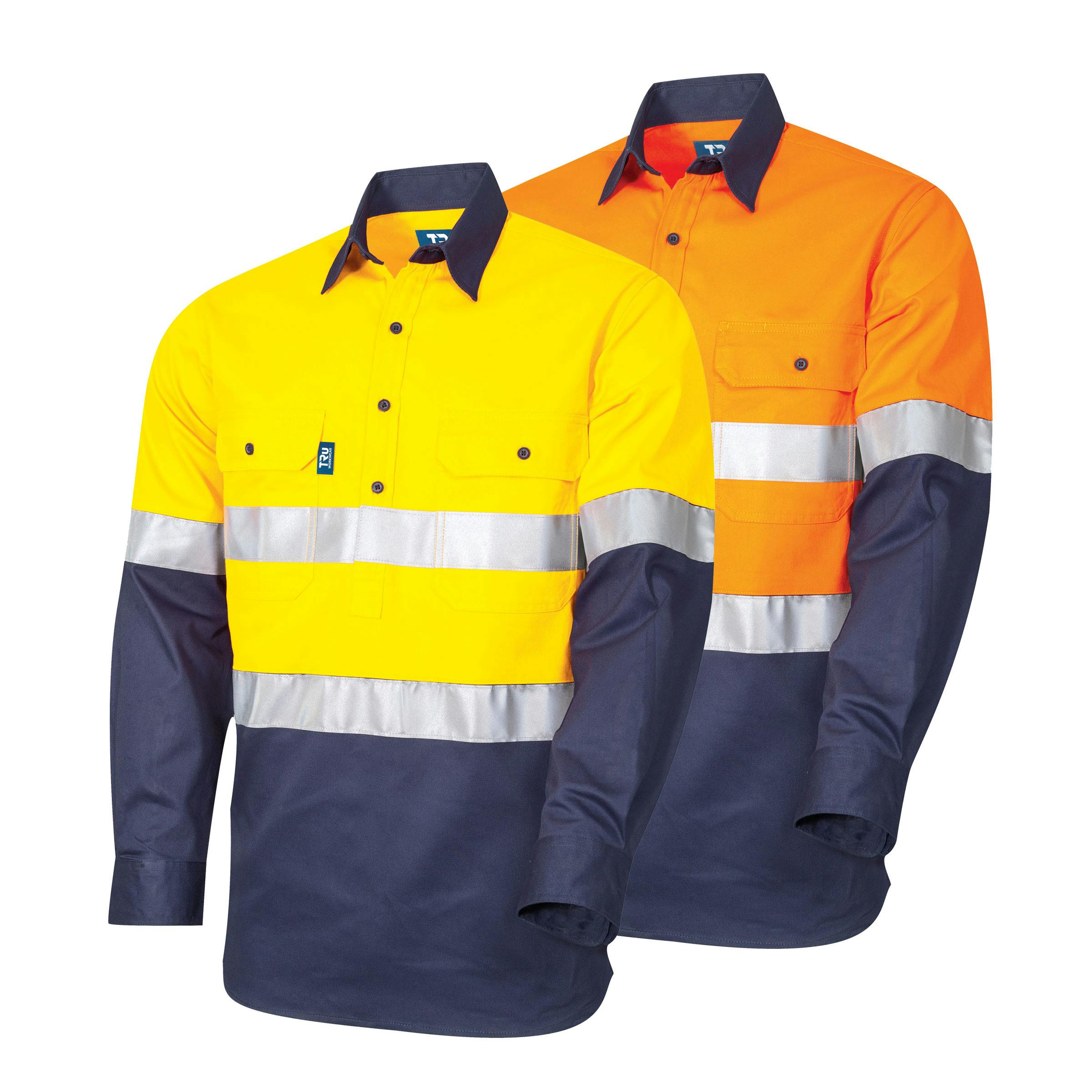 TRu Workwear Shirt 190gsm Closed Front L/S Two Tone Cotton Drill With 3M Two Hoop Reflective Tape
