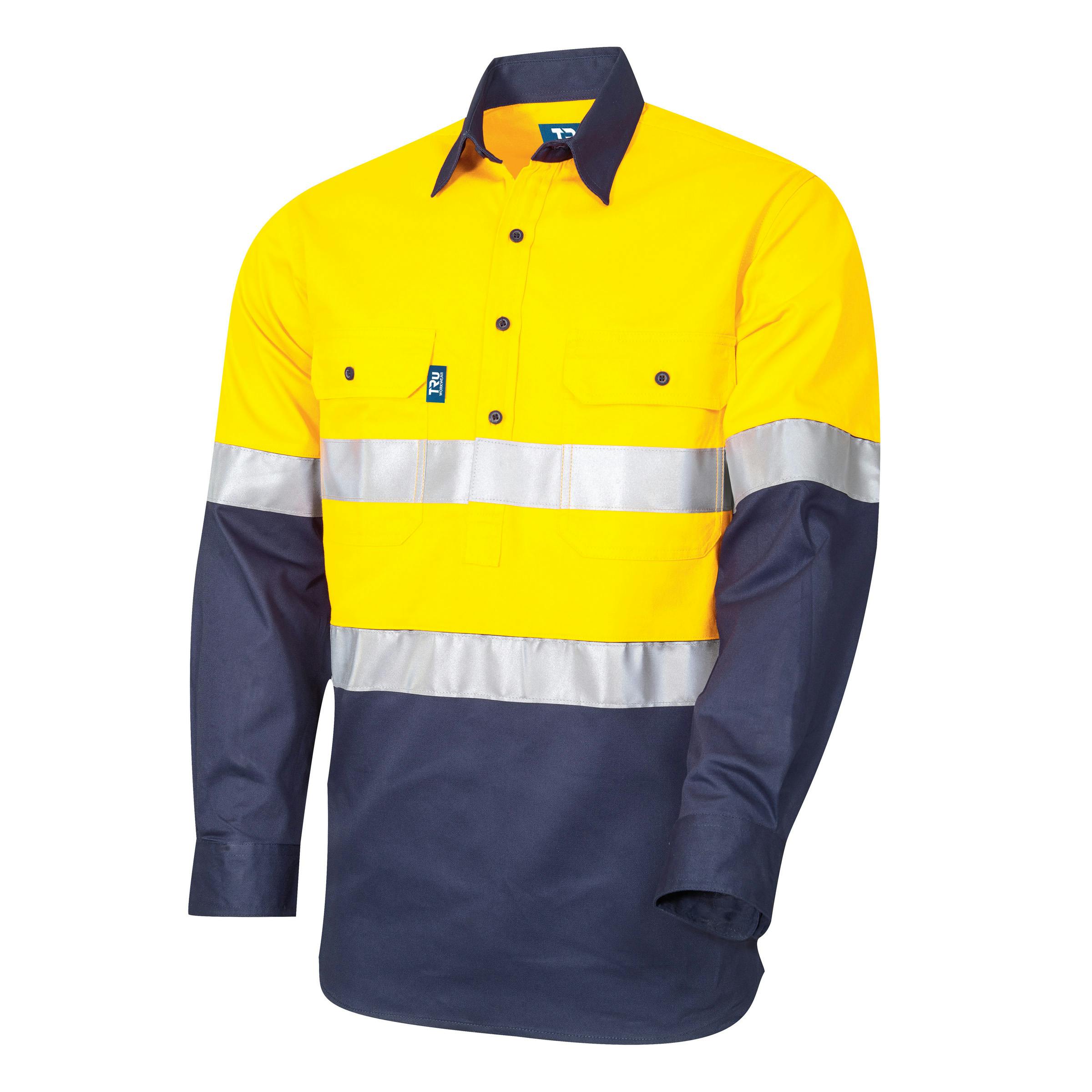 TRu Workwear Shirt 190gsm Closed Front L/S Two Tone Cotton Drill With 3M Two Hoop Reflective Tape_1