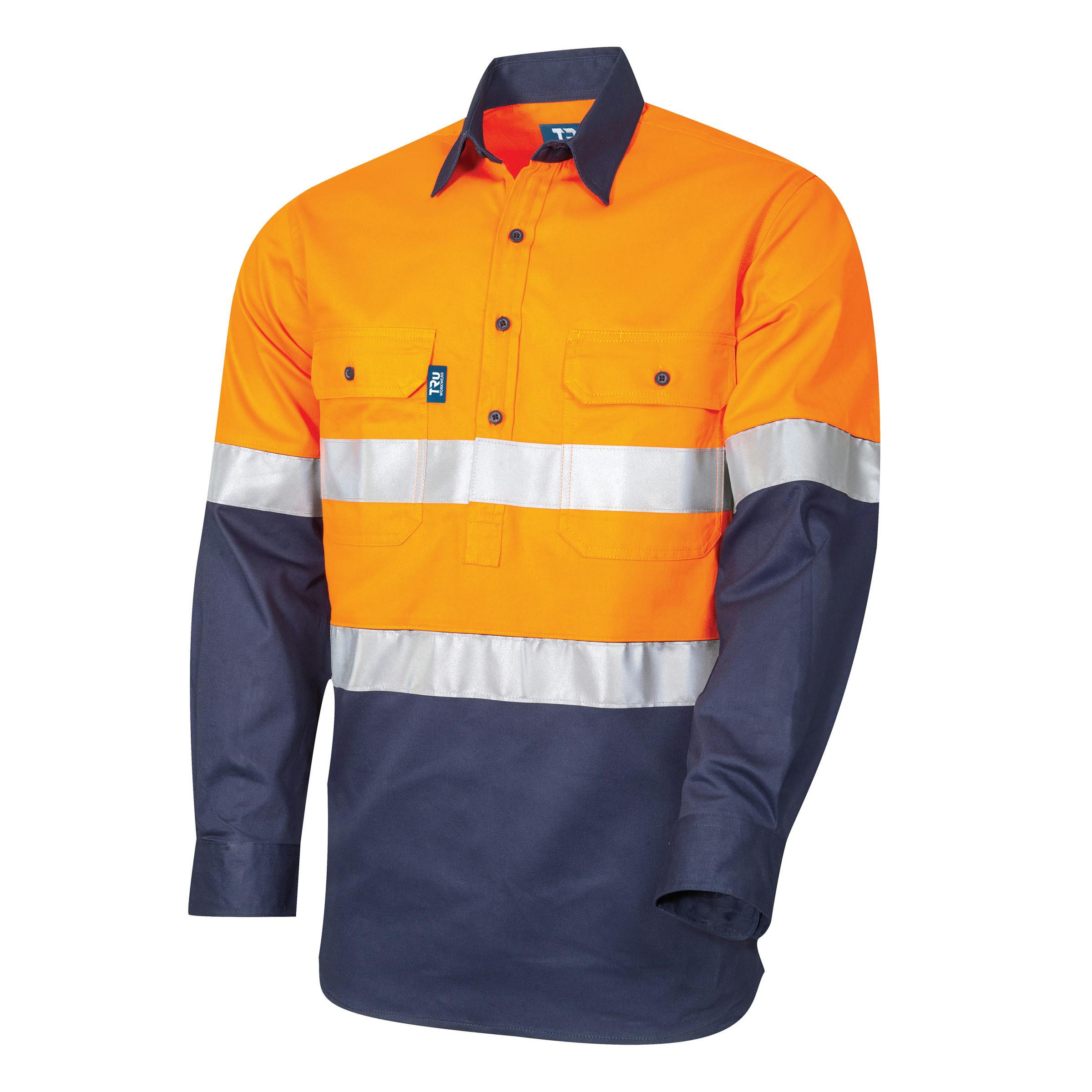 TRu Workwear Shirt 190gsm Closed Front L/S Two Tone Cotton Drill With 3M Two Hoop Reflective Tape_2