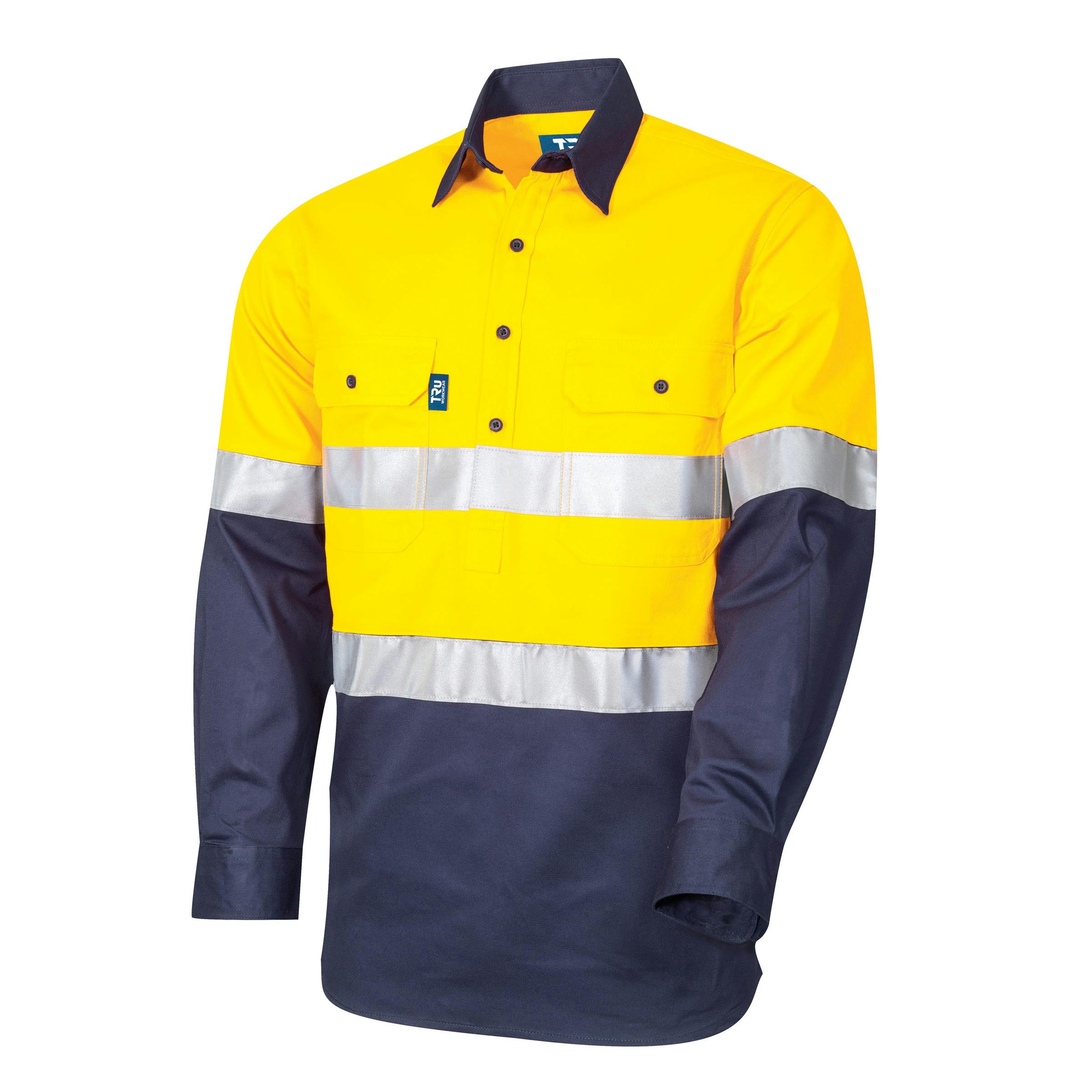 TRu Workwear Shirt 160gsm Closed Front L/S Gusset Cuffs Two Tone Cotton Drill With Horz Vents And 3M Two Hoop Reflective Tape_1