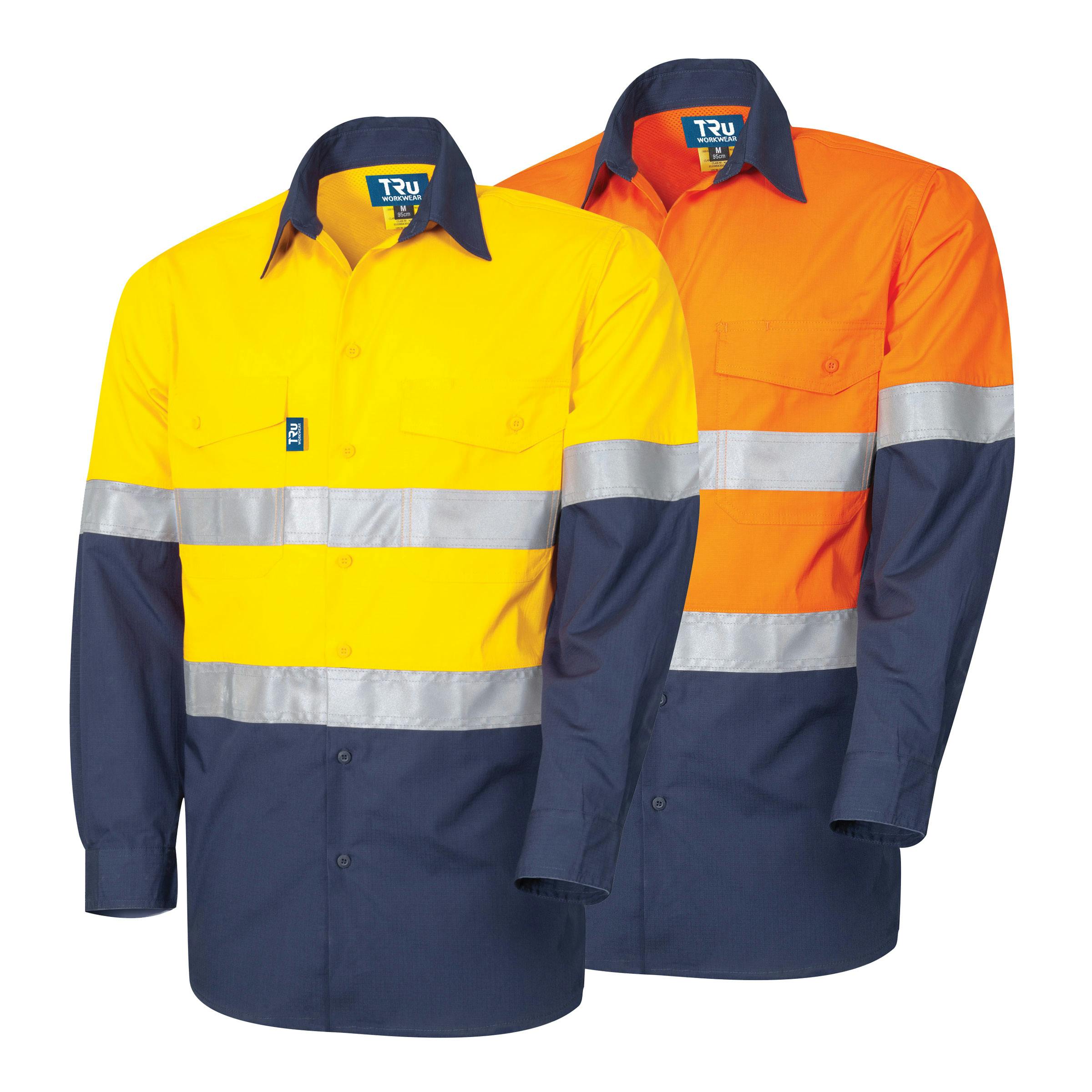 TRu Workwear Shirt 145gsm L/S Two Tone Cotton Rip-STop With 3M Two Hoop Reflective Tape And Horizontal Cooling Vents