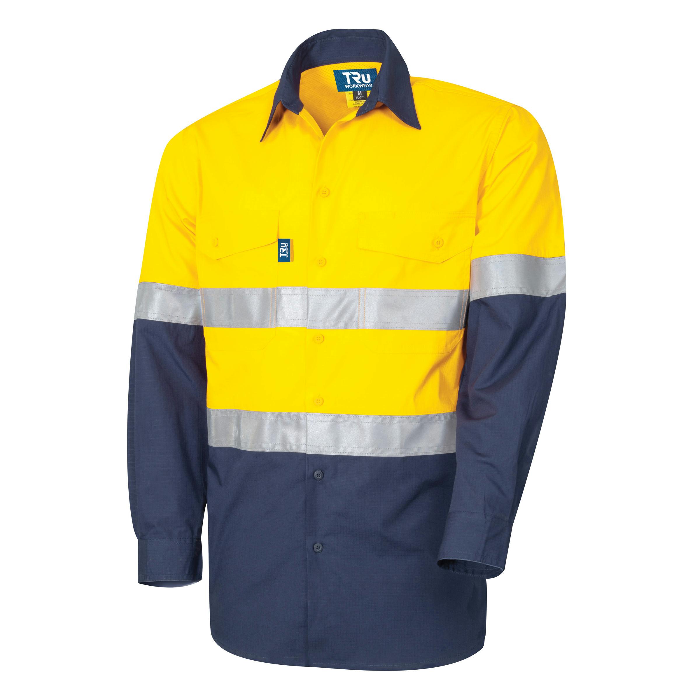 TRu Workwear Shirt 145gsm L/S Two Tone Cotton Rip-STop With 3M Two Hoop Reflective Tape And Horizontal Cooling Vents_1