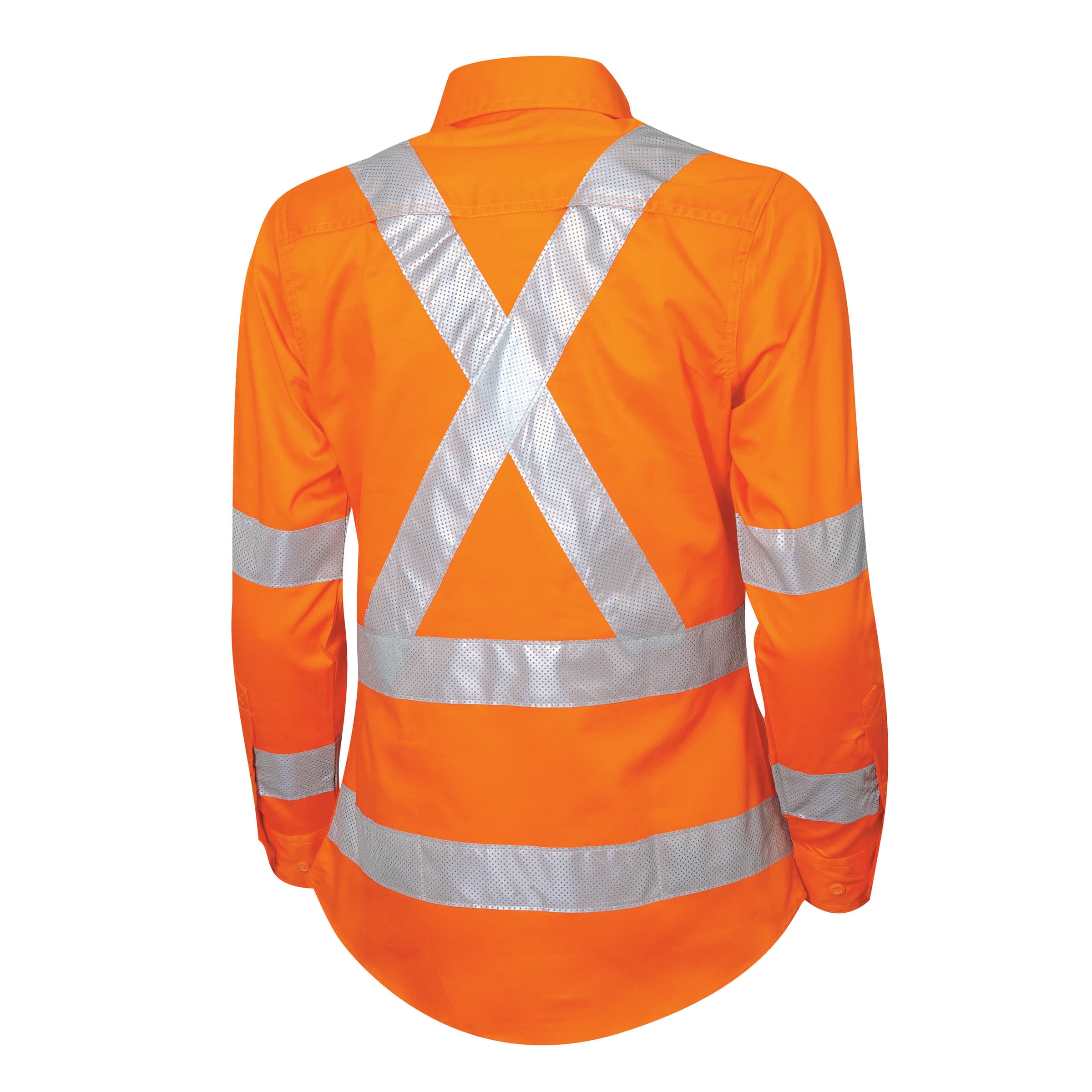 TRu Workwear Shirt Ladies 160gsm L/S Cotton Drill With Horizontal Cooling Vents And CSR Perforated Bio- Motion 'H' Front, 'X' Back Reflective Tape_1