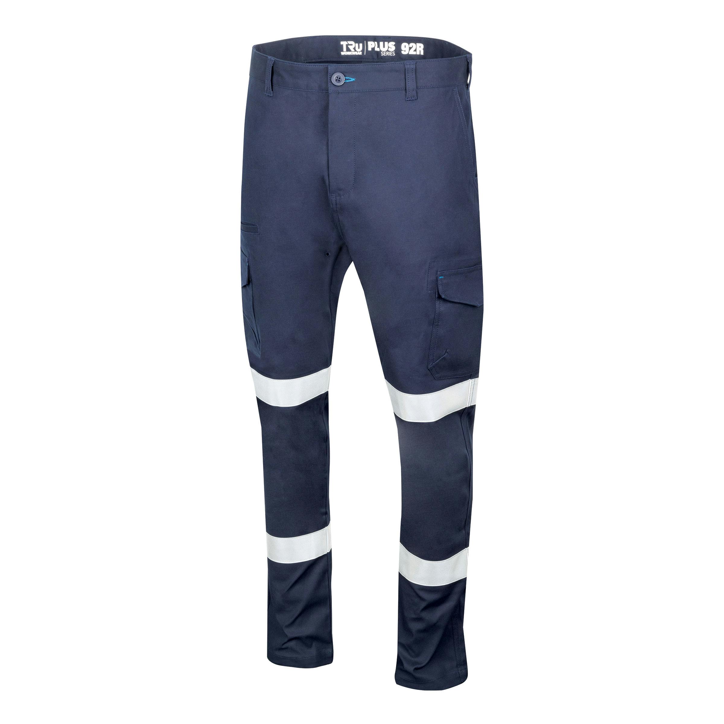 TRu Workwear Trousers Cargo 240 gsm 98/2 Cotton Stretch With Stretch Reflective Tape As 2 Hoops On Each Leg