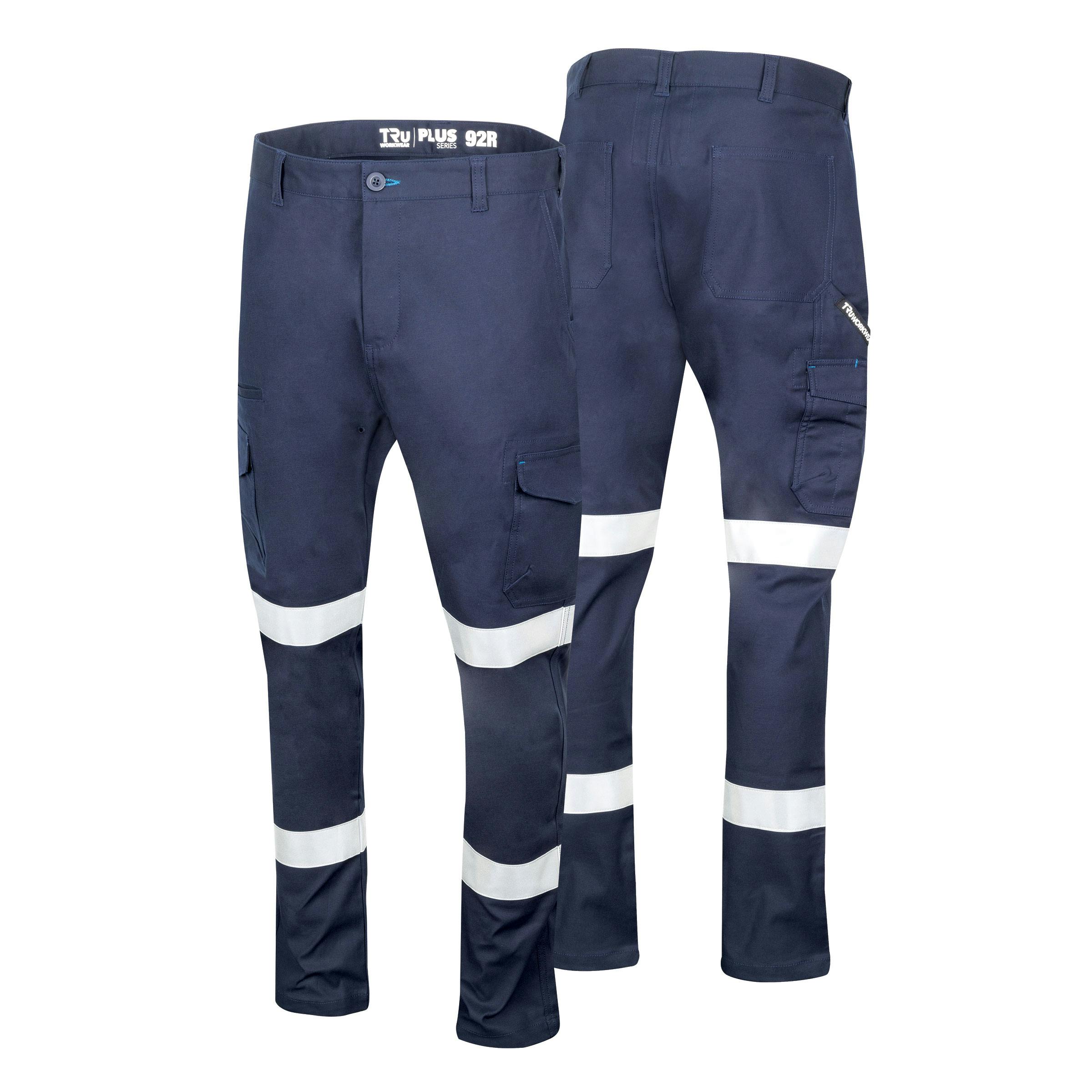 TRu Workwear Trousers Cargo 240 gsm 98/2 Cotton Stretch With Stretch Reflective Tape As 2 Hoops On Each Leg_2