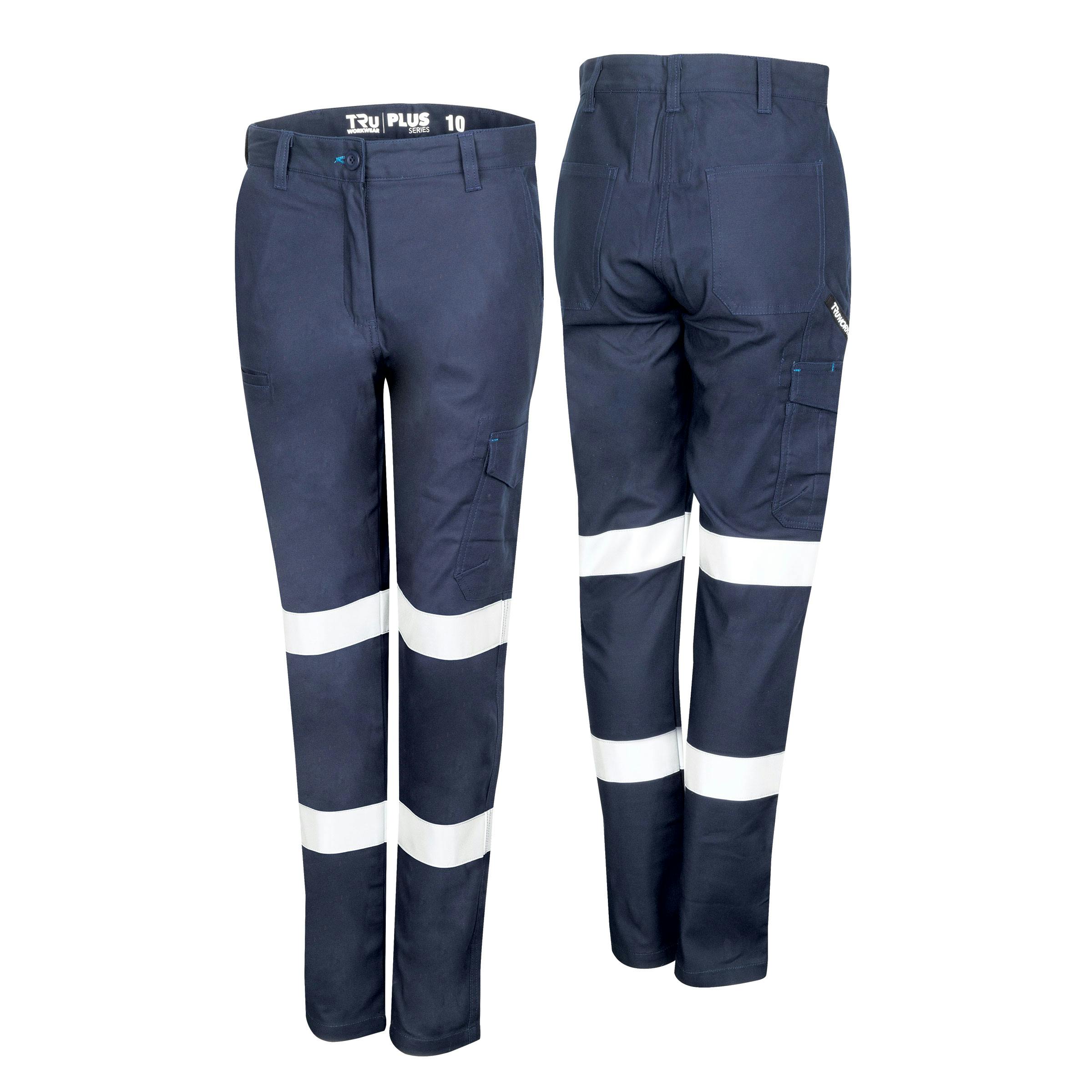 TRu Workwear Women'S Trousers Cargo 240 gsm 98/2 Cotton Stretch With Stretch Reflective Tape As 2 Hoops On Each Leg_2