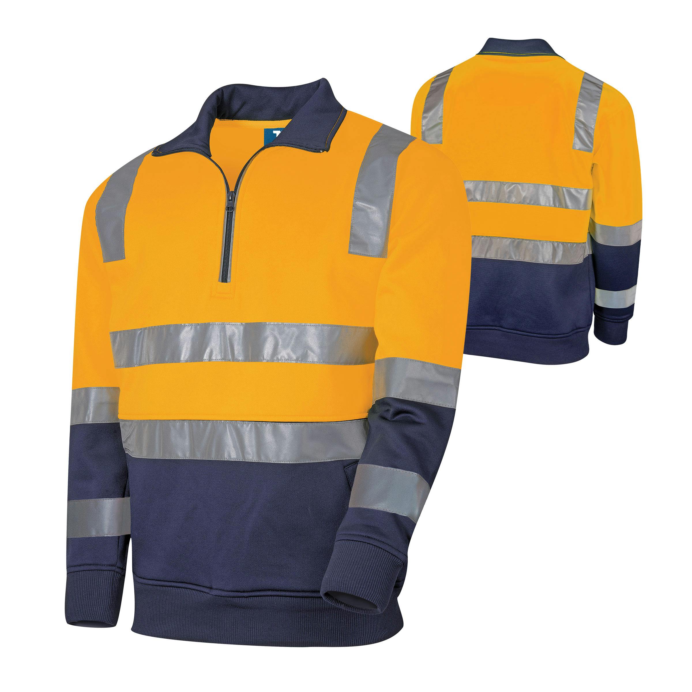 TRu Workwear Jumper 2 Tone 1/4 Zip Polyester Fleece With Tru Reflective Tape (VIC) 2 Hoop On Body, Arms And Strip Over Shoulders Spo/Nvy