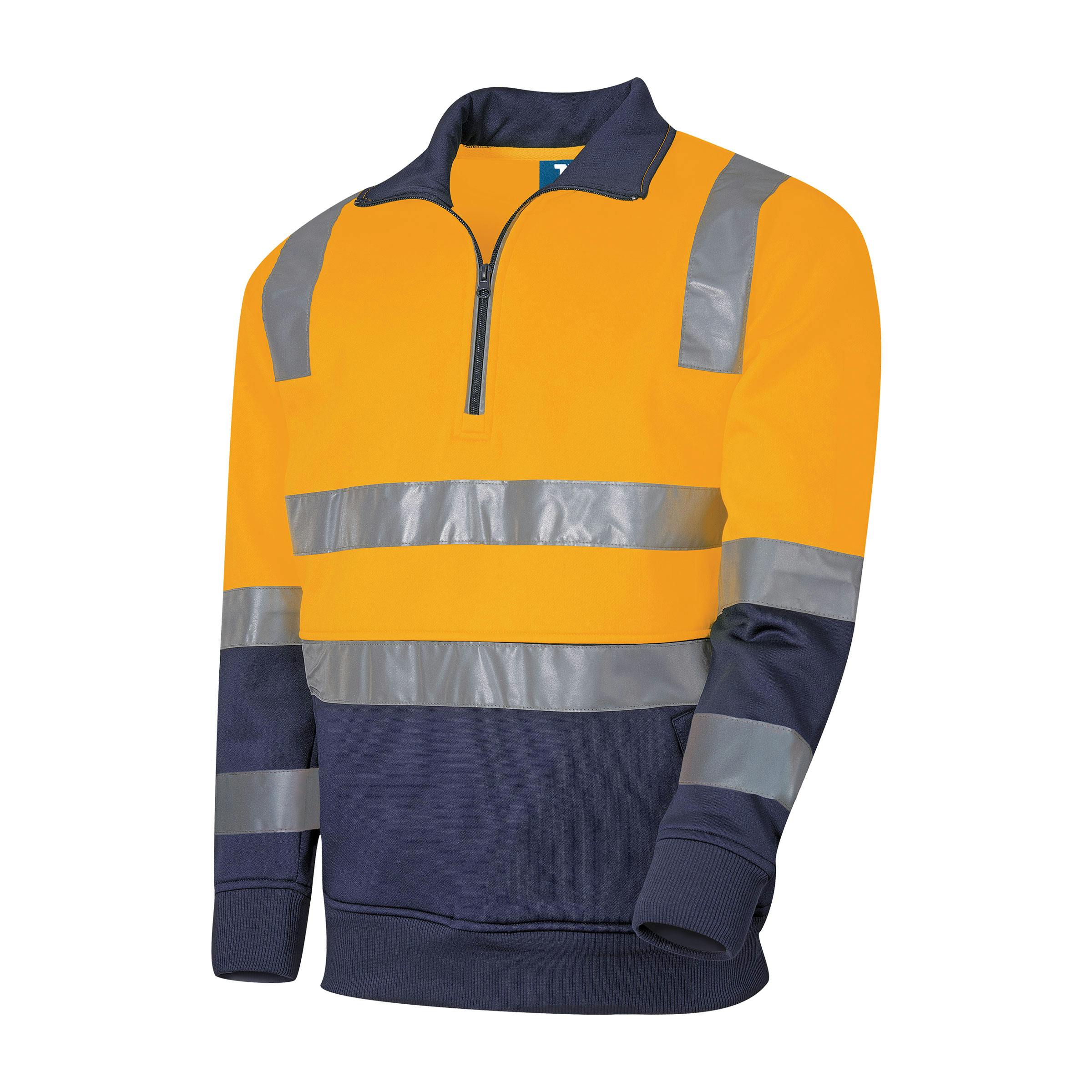 TRu Workwear Jumper 2 Tone 1/4 Zip Polyester Fleece With Tru Reflective Tape (VIC) 2 Hoop On Body, Arms And Strip Over Shoulders Spo/Nvy_1