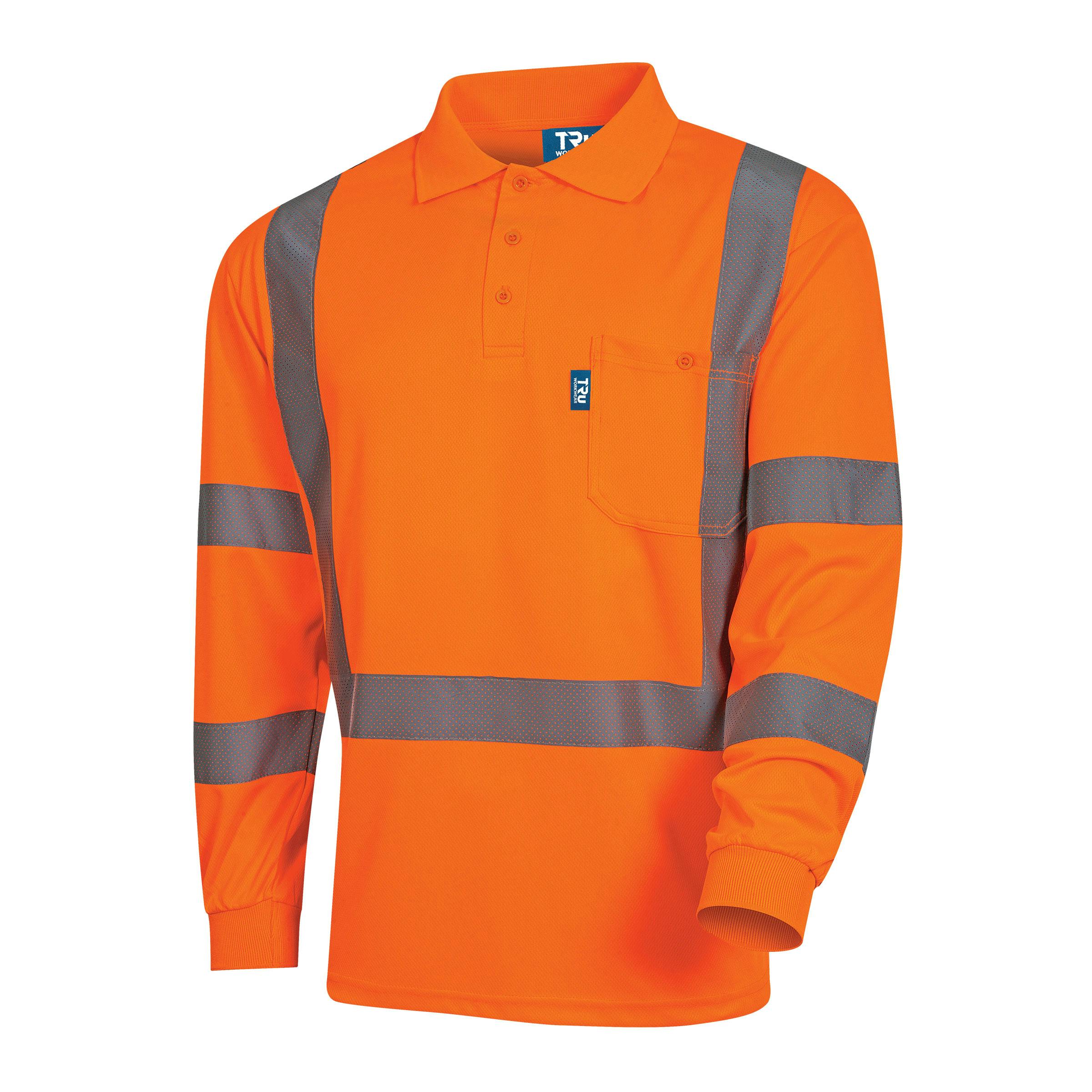 TRu Workwear Polo 175gsm Polyester Micromesh L/S Single Tone With Perforated Reflective Tape To T5 Pattern