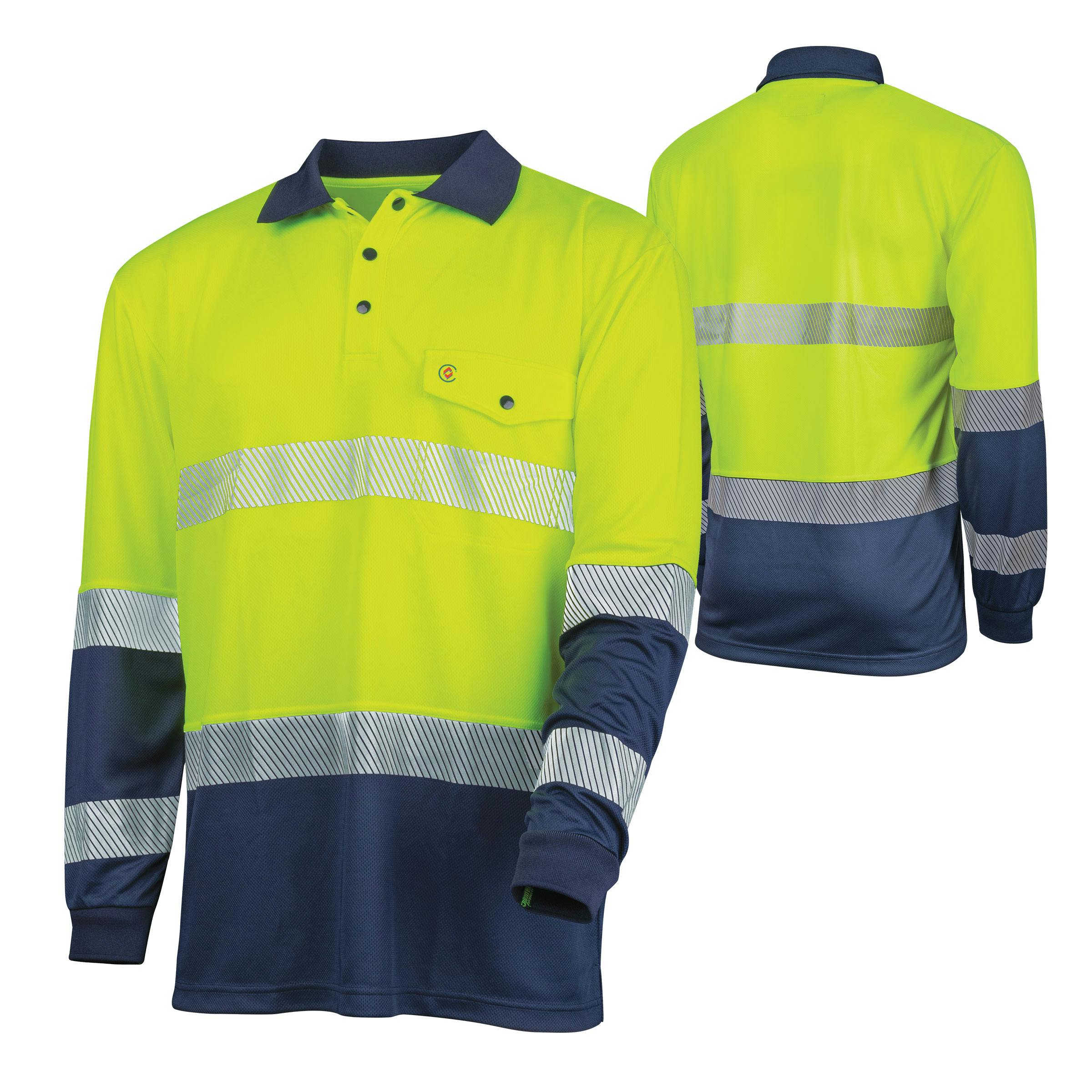 TRu Workwear Polo 175gsm Recycled Polyester Anti- Microbial Micromesh L/S Two Tone With Segmented Reflective Tape_1