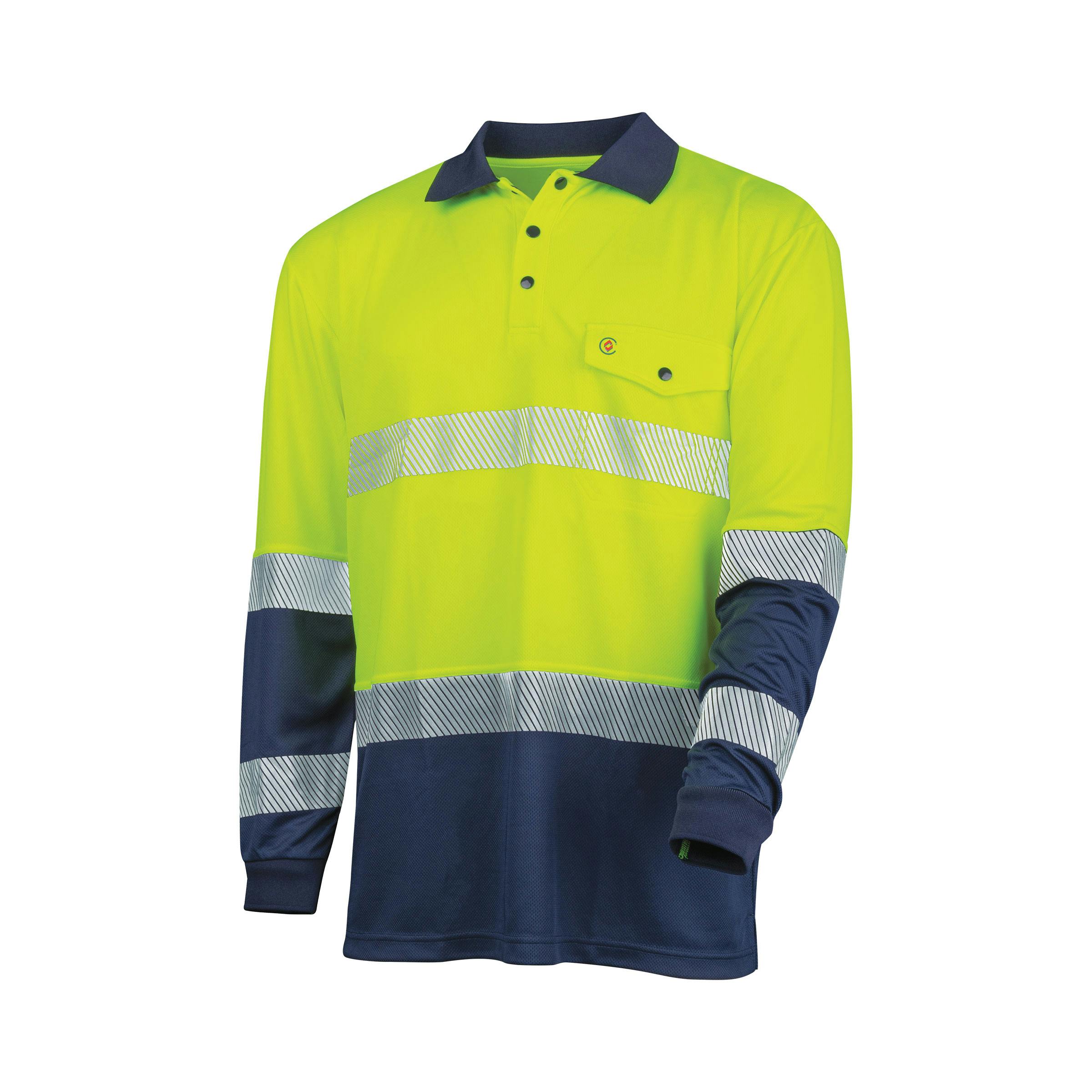 TRu Workwear Polo 175gsm Recycled Polyester Anti- Microbial Micromesh L/S Two Tone With Segmented Reflective Tape_2