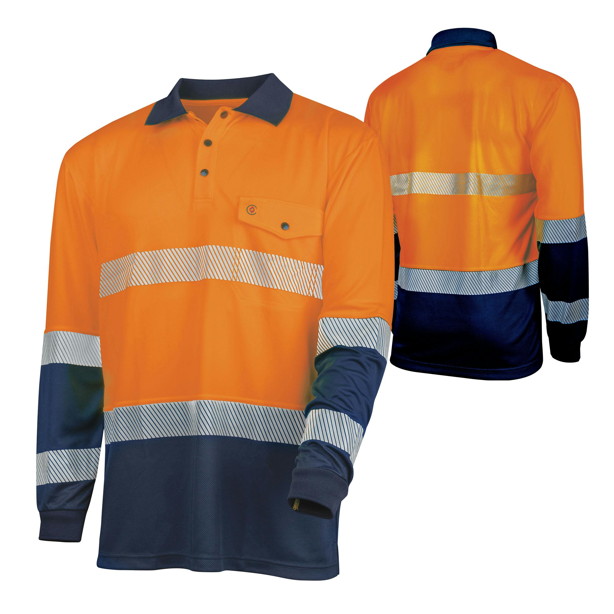 TRu Workwear Polo 175gsm Recycled Polyester Anti- Microbial Micromesh L/S Two Tone With Segmented Reflective Tape_10