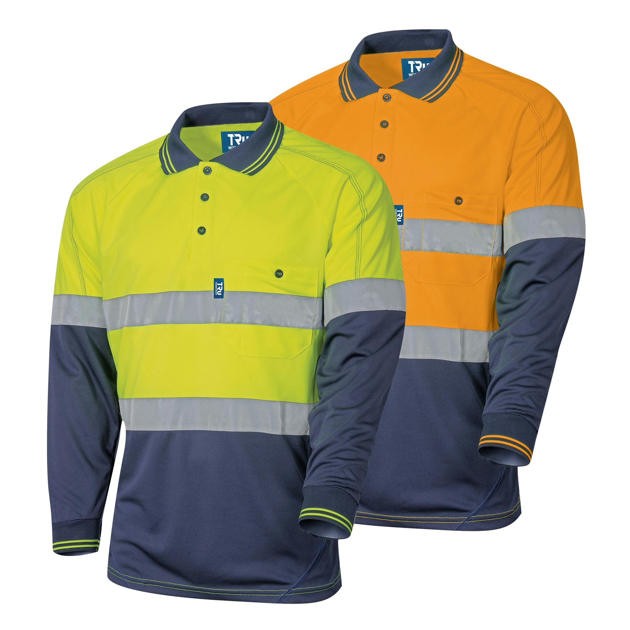 TRu Workwear Polo 175gsm Polyester Micromesh L/S Two Tone With Tru Reflective Tape