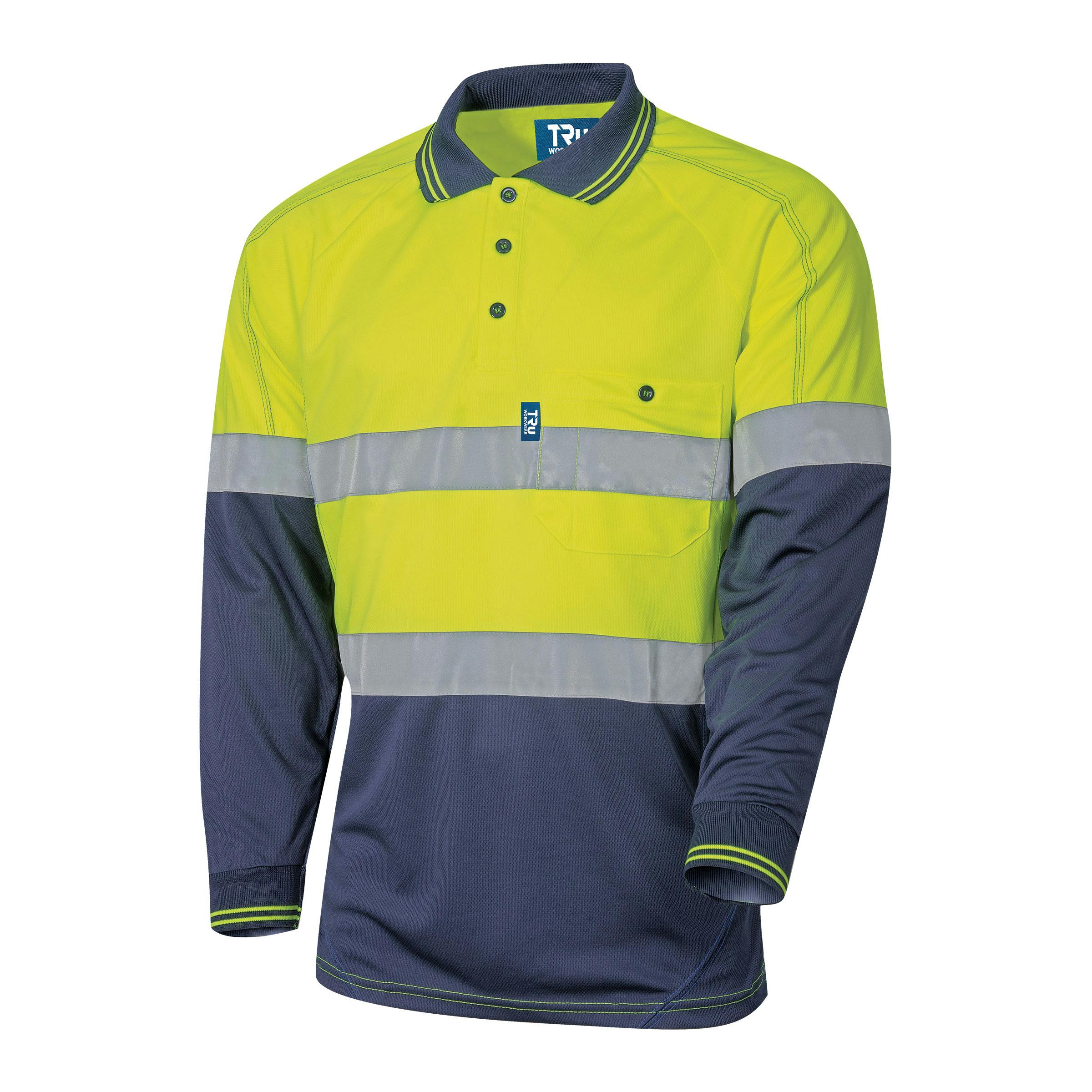 TRu Workwear Polo 175gsm Polyester Micromesh L/S Two Tone With Tru Reflective Tape_1