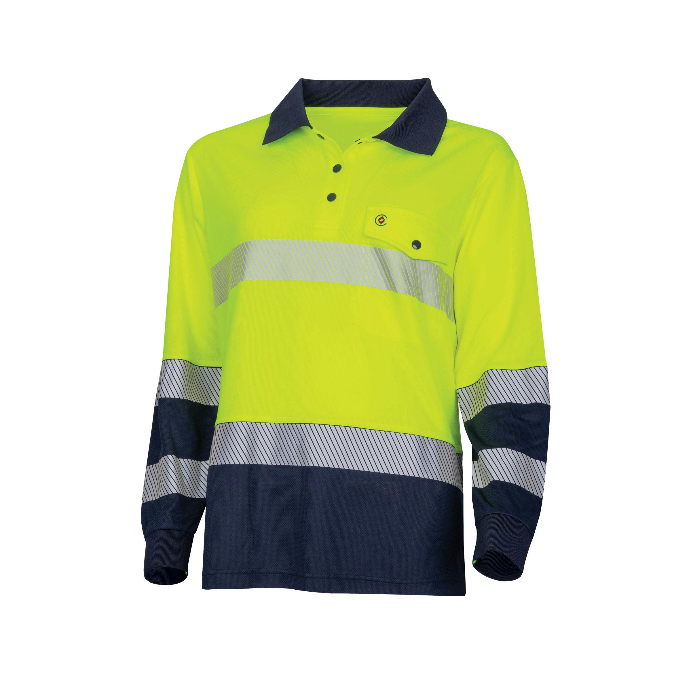 TRu Workwear Polo Women'S 175gsm Recycled Polyester Anti- Microbial Micromesh L/S Two Tone With Segmented Reflective Tape_2