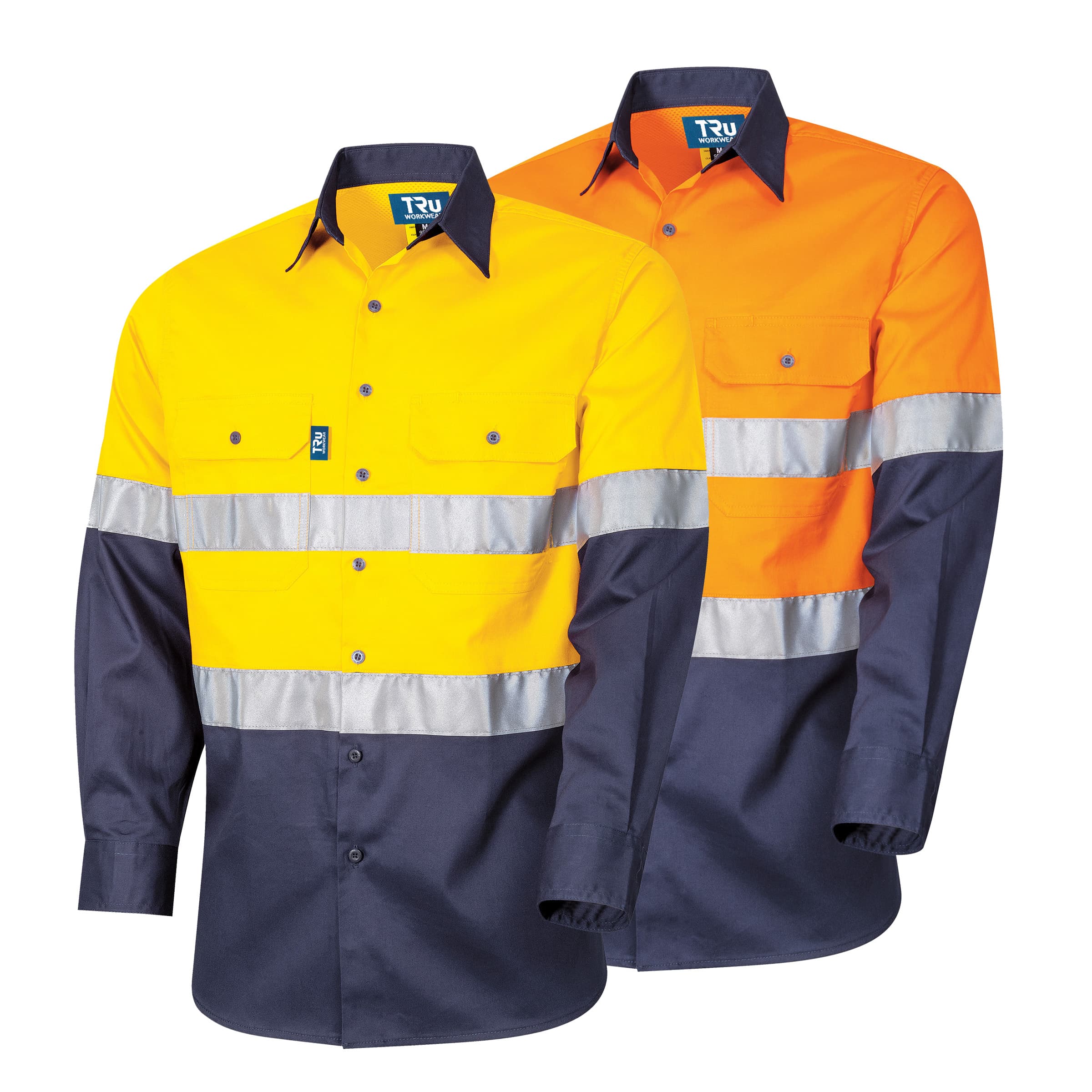 TRu Workwear Shirt 160gsm L/S Two Tone Cotton Drill With 3M Two Hoop Reflective Tape And Horizontal Cooling Vents