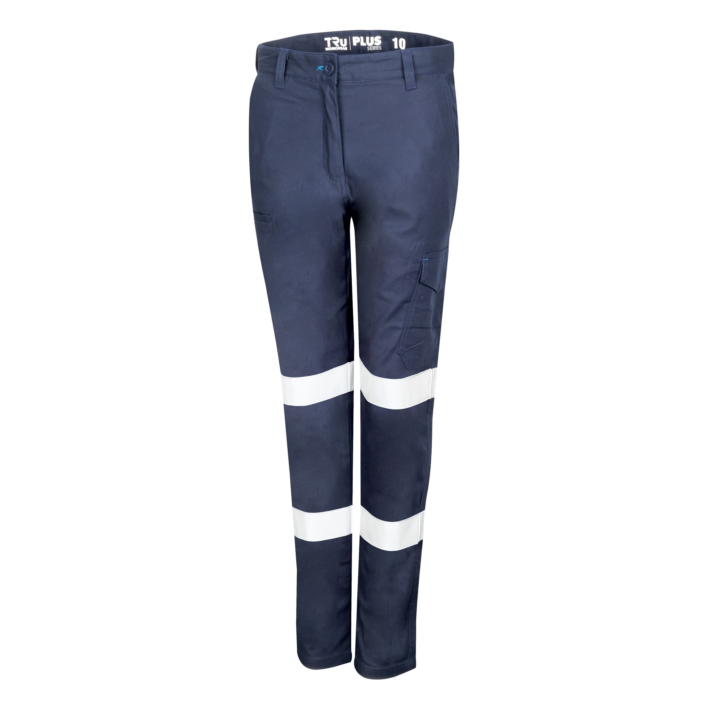 TRu Workwear Women'S Trousers Cargo 240 gsm 98/2 Cotton Stretch With Stretch Reflective Tape As 2 Hoops On Each Leg