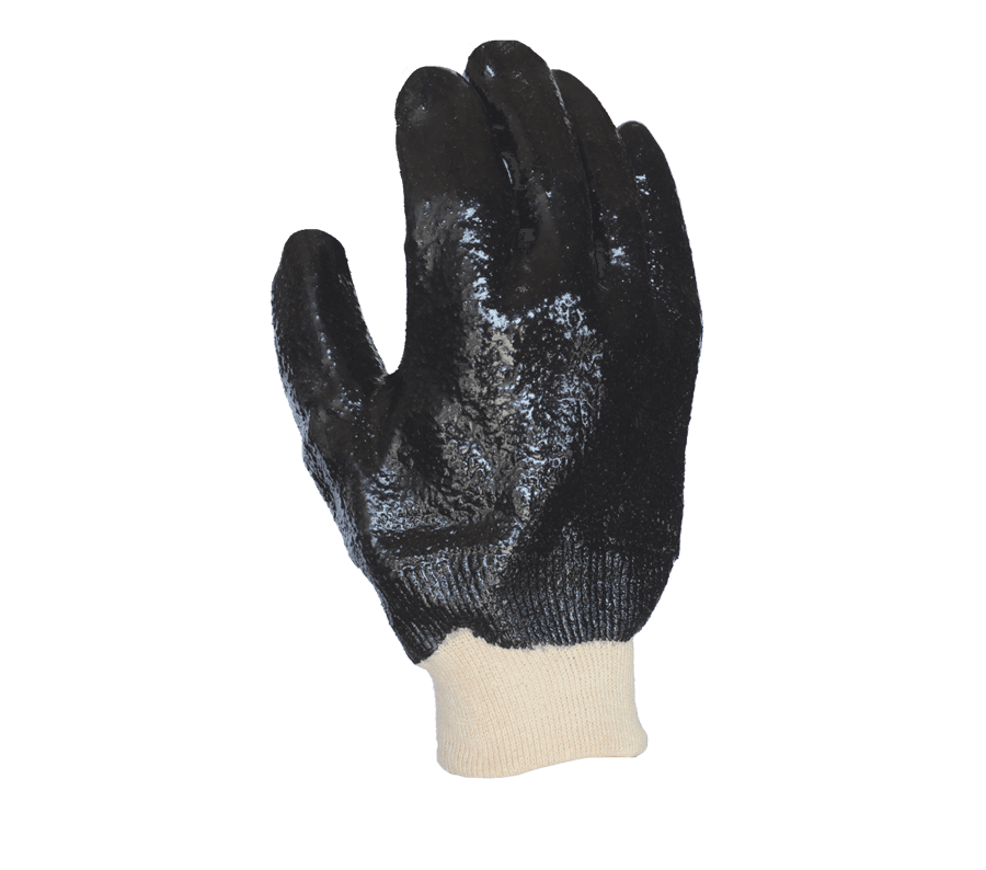 Task Gloves (OT1008) Semi-Rough Finish PVC, Black, Single dipped, Interlock lined, Knit wrist (Pack of 12)