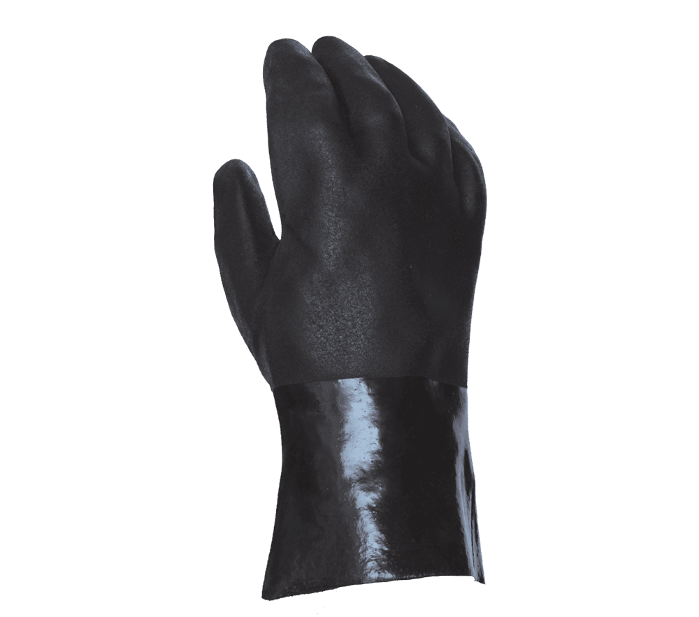 Task Gloves CHEM101 Sandy Finish PVC, Black, Double dipped, Jersey lined, 12” Gauntlet cuff (Pack of 12)