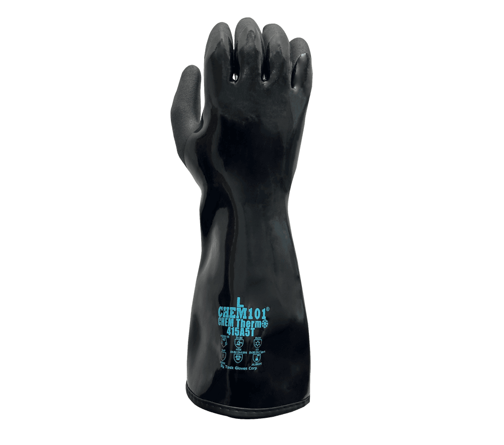 Chem101® Chem Thermo - Black Smooth Co-Polymer Fully Coated, Black Sandy-Foam Co-Polymer Palm Coated, 15 Gauge Aramid+Glass Fiber+10 Gauge Acrylic Terry Liner, Ansi Cut A5, 15" Length