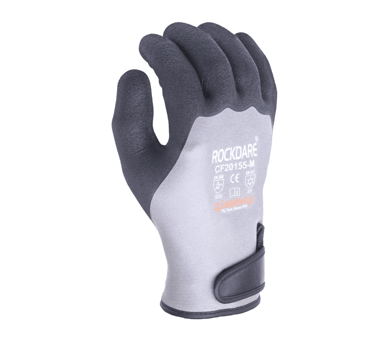 Task Gloves CelsiHeit Double Dipped, Fully coated Gray Latex/Black Textured Latex palm coated, 15 Gauge Dual Layer Fleece Lined, Hook & Loop closure (Pack of 12)