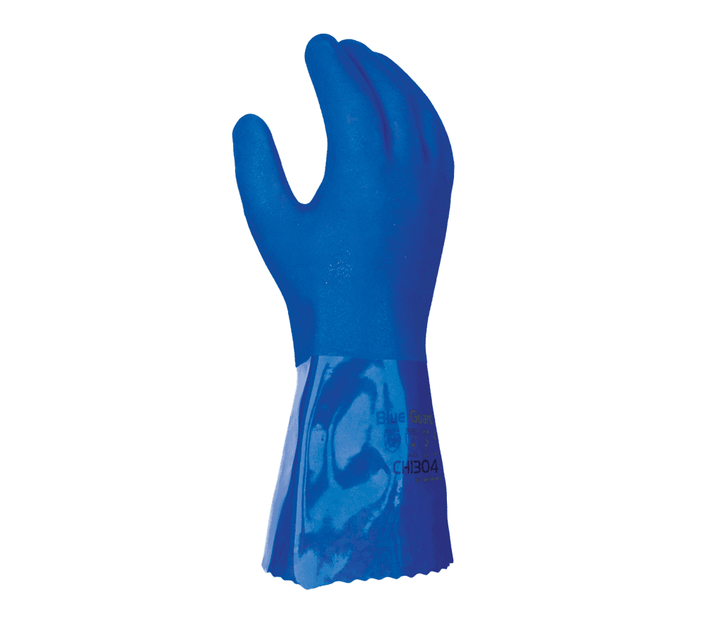 Task Gloves (OTBG1005) CHEM101 Rough Finish PVC, Blue, Triple Dipped, Cotton Lined, 12" Gauntlet cuff (Pack of 12)