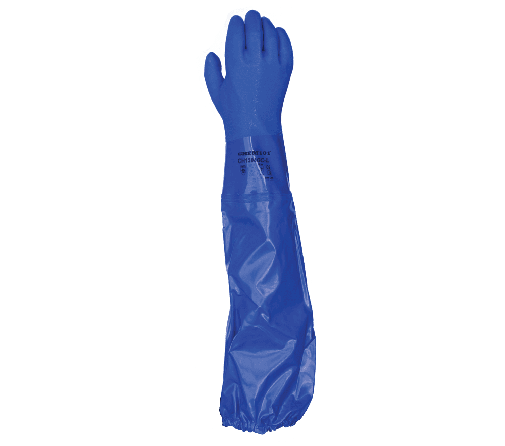 Task Gloves (OTBG1005-24) Oil Task Rough Finish PVC, Blue, Triple Dipped, Cotton lined, 24" Gauntlet sleeve (Pack of 12)