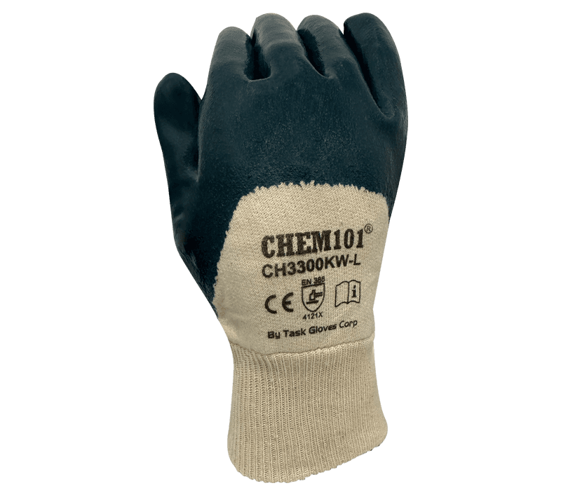 Task Gloves (TSK2015) Heavy weight Blue Nitrile Palm and Knuckle coated, Smooth finish, Cotton Lined, Knit Wrist (Pack of 12)