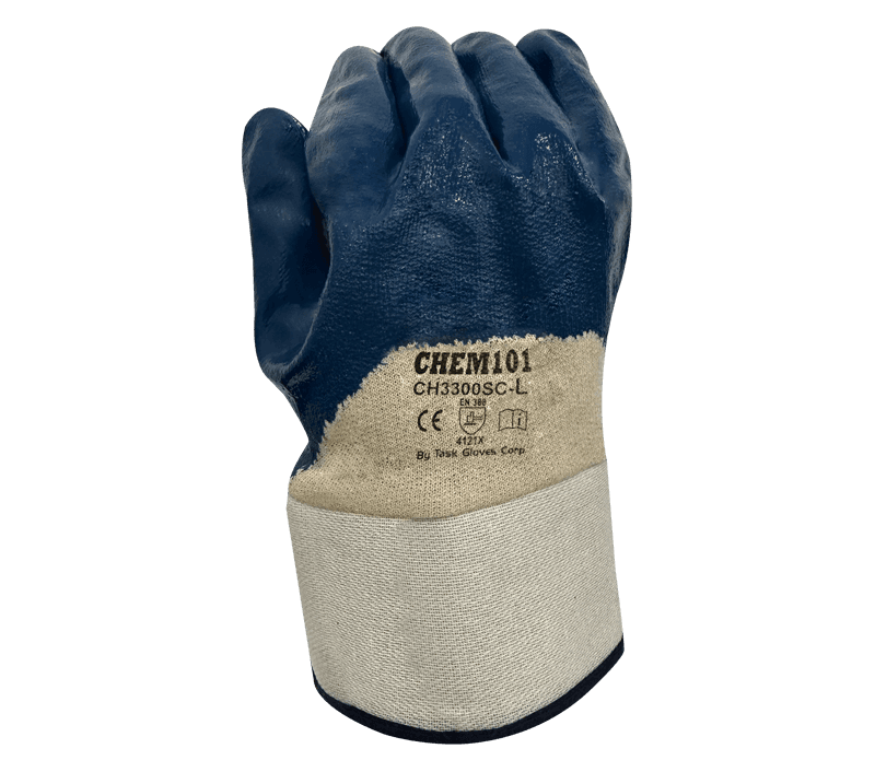 Task Gloves (TSK2013) Heavy weight Blue Nitrile Palm and Knuckle coated, Smooth finish, Cotton Lined, 2 1/2" plasticized safety cuff (Pack of 12)