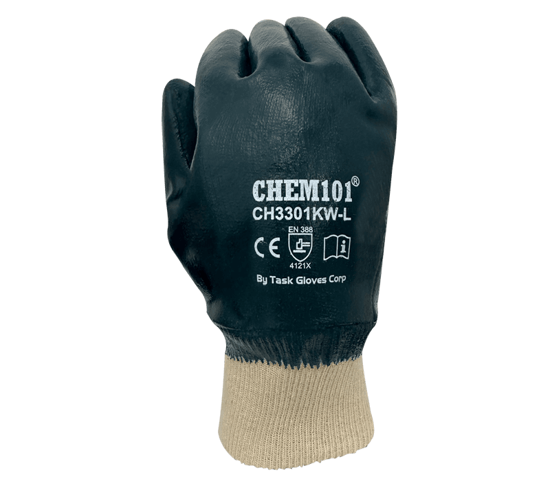 Task Gloves (TSK2016) Heavy weight Blue Nitrile Fully coated, Smooth finish, Cotton Lined, Knit Wrist (Pack of 12)