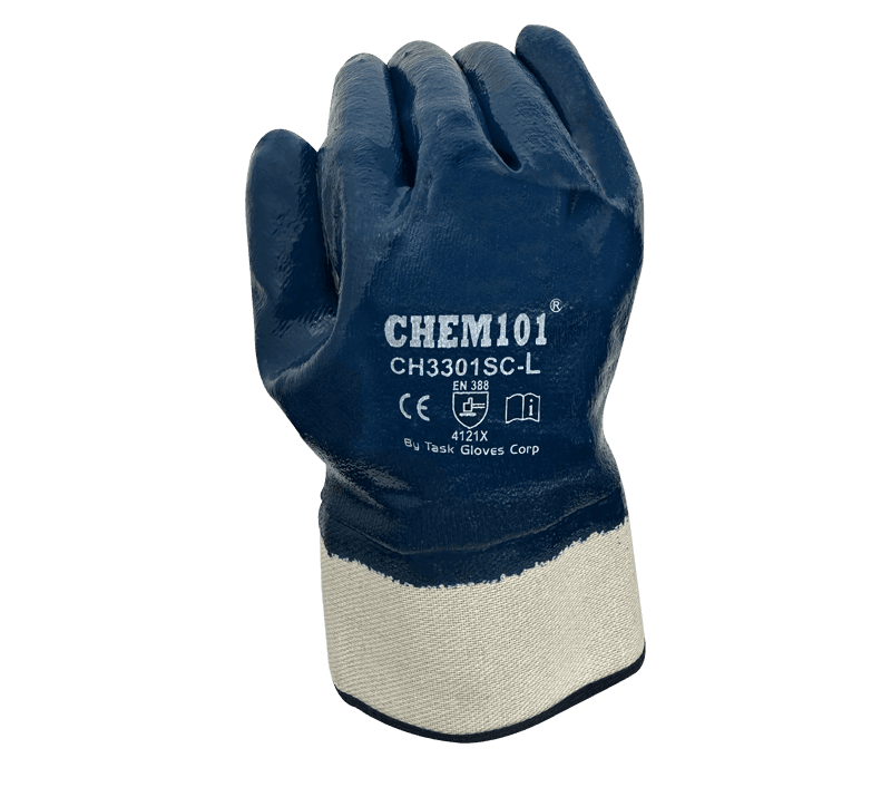 Task Gloves (TSK2014) Heavy weight Blue Nitrile Fully coated, Smooth finish, Cotton Lined, 2 1/2" plasticized safety cuff (Pack of 12)