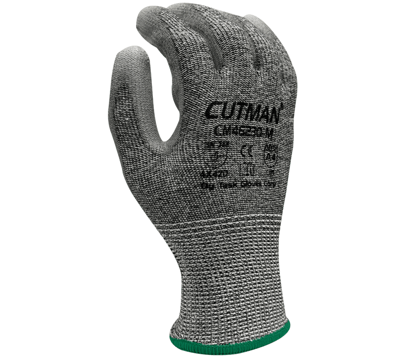 Task Gloves CUTMAN 13 Gauge Gray HDPE shell, Gray Polyurethane Palm Coated, ANSI Cut A4 (Pack of 12)