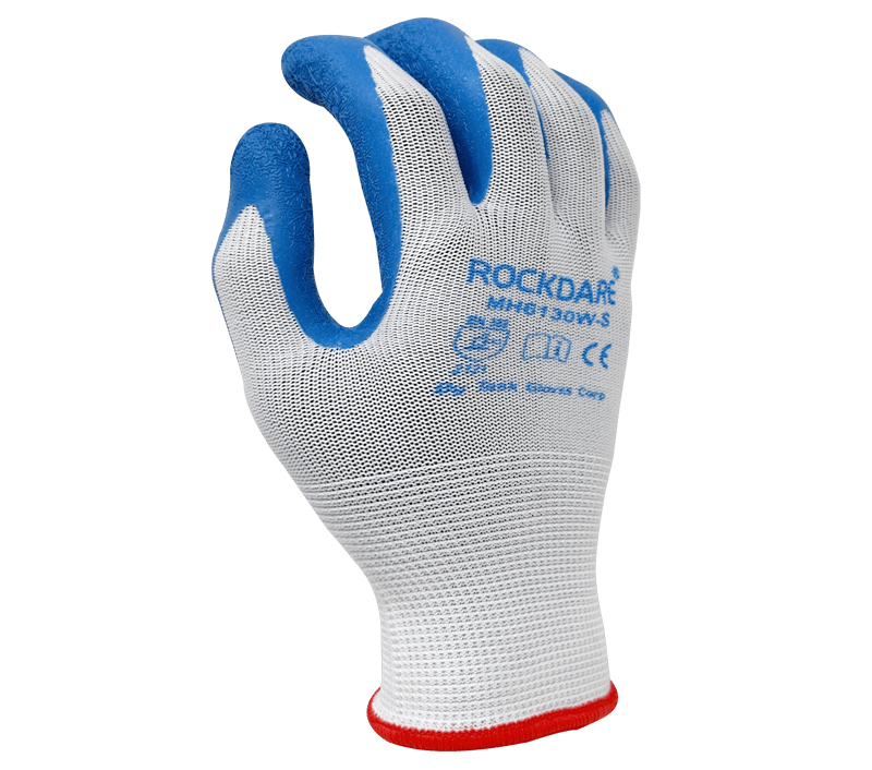 Task Gloves (TSK2005) 13 Gauge White Polyester shell, Blue Crinkle Latex palm coated (Pack of 12)