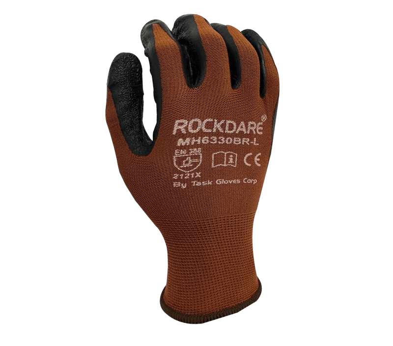 Task Gloves (TSK2004) 13 Gauge Brown Nylon shell, Black Latex palm coated (Pack of 12)